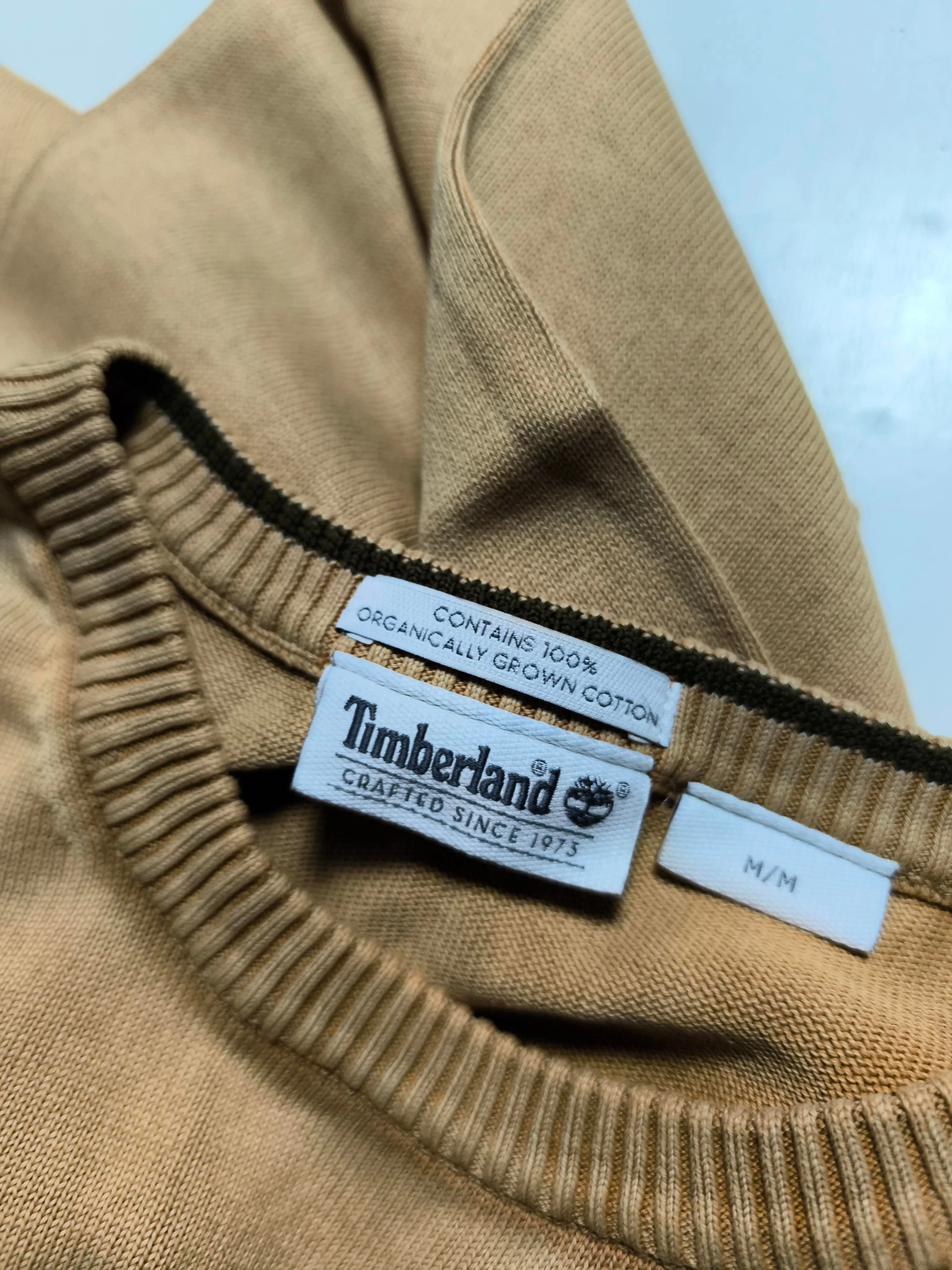 Timberland Men's Jumper M Tan 100% Cotton Round Neck Pullover - Image 5