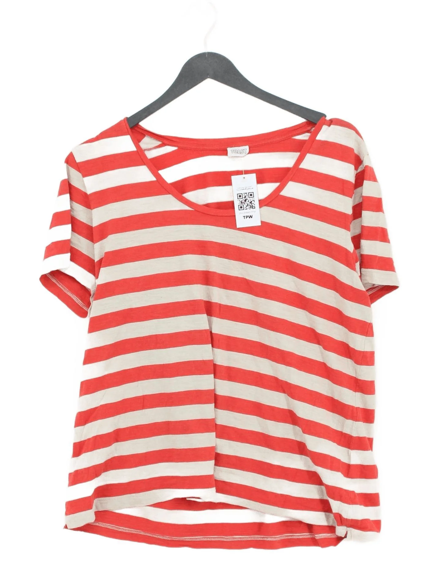 Toast Women's T-Shirt L Red Striped 100% Cotton Short Sleeve Round Neck Basic