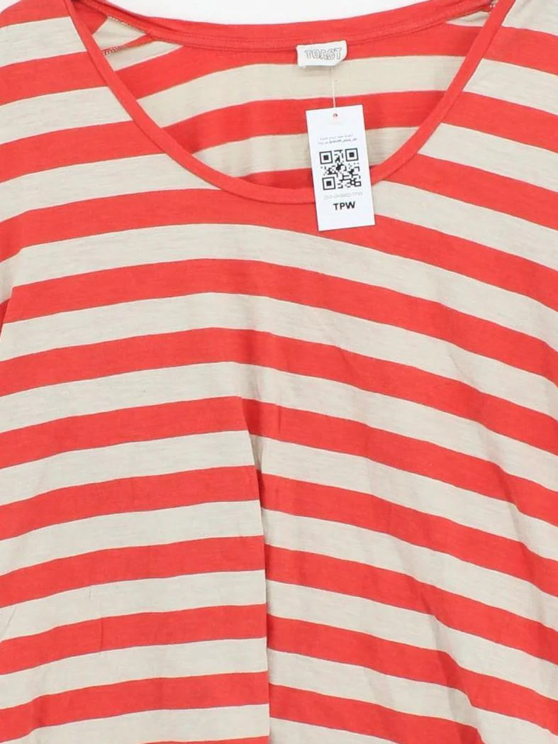 Toast Women's T-Shirt L Red Striped 100% Cotton Short Sleeve Round Neck Basic - Image 3