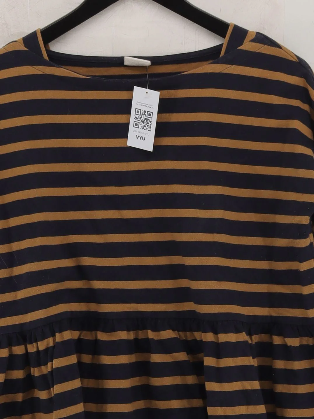 Toast Women's Top M Blue Striped 100% Cotton 3/4 Sleeve Round Neck Tunic - Image 3