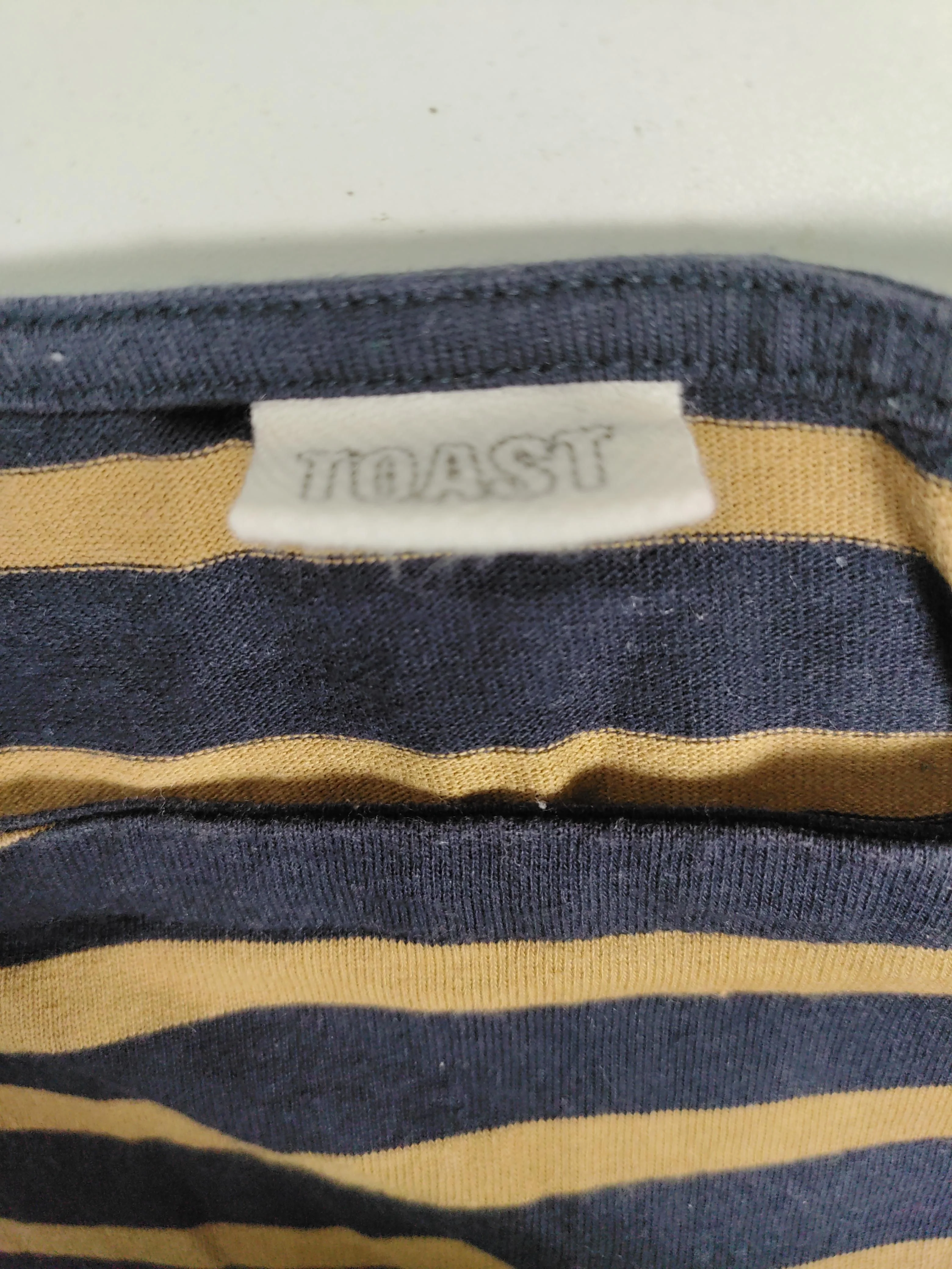 Toast Women's Top M Blue Striped 100% Cotton 3/4 Sleeve Round Neck Tunic - Image 5