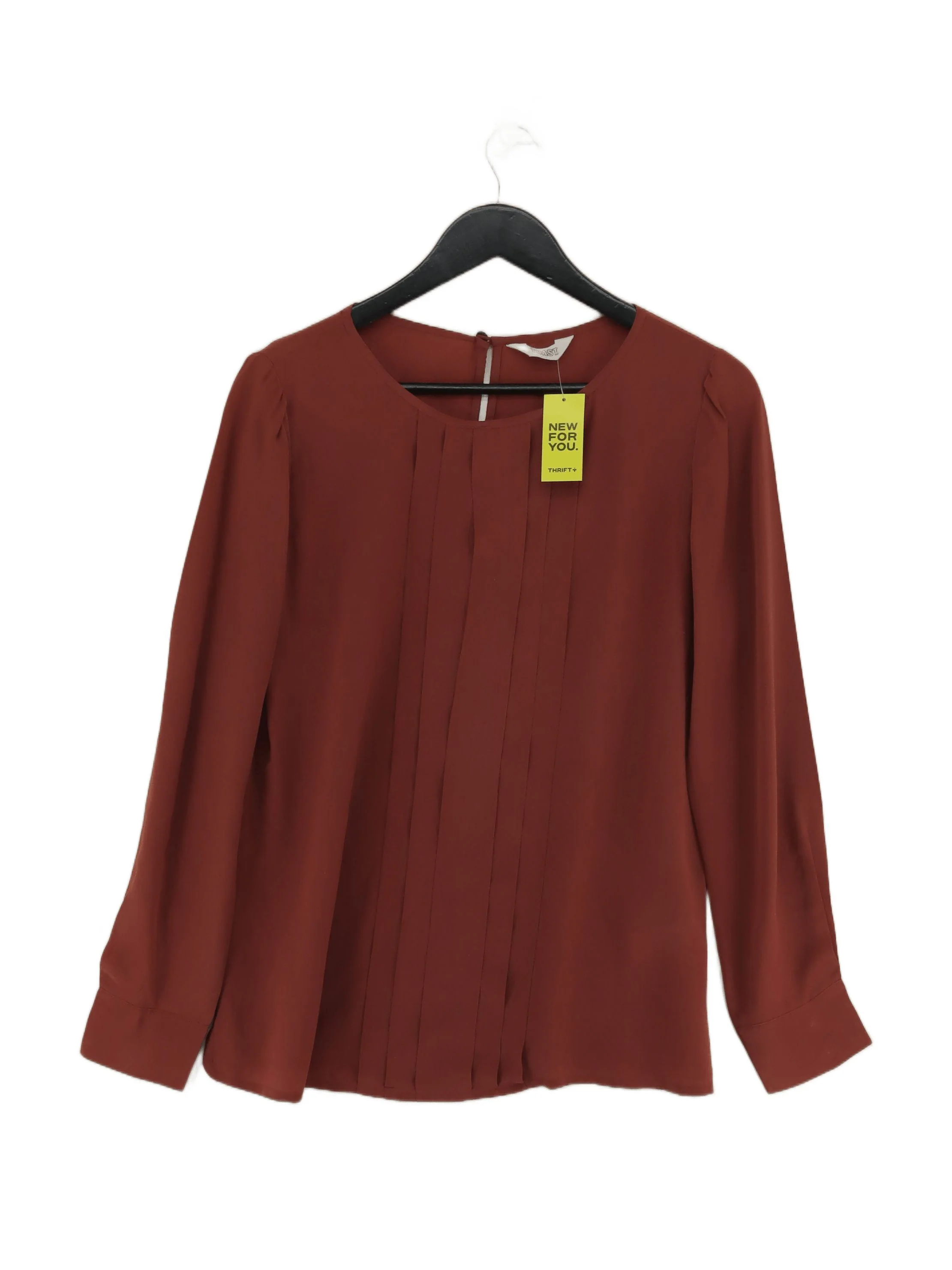 Toast Women's Top UK 12 Brown 100% Silk Long Sleeve Round Neck Basic