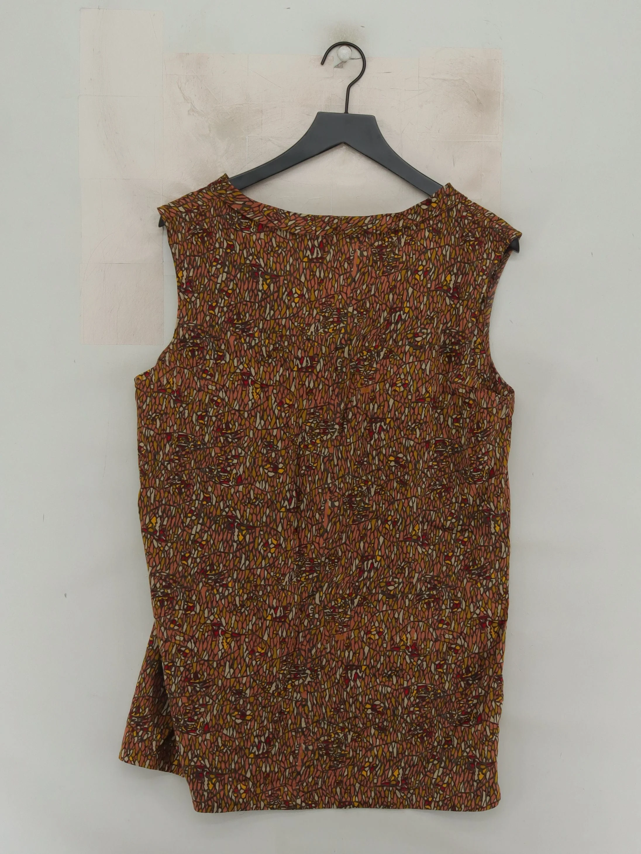 Toast Women's Top UK 16 Brown Geometric 100% Cotton Sleeveless V-Neck Basic - Image 2