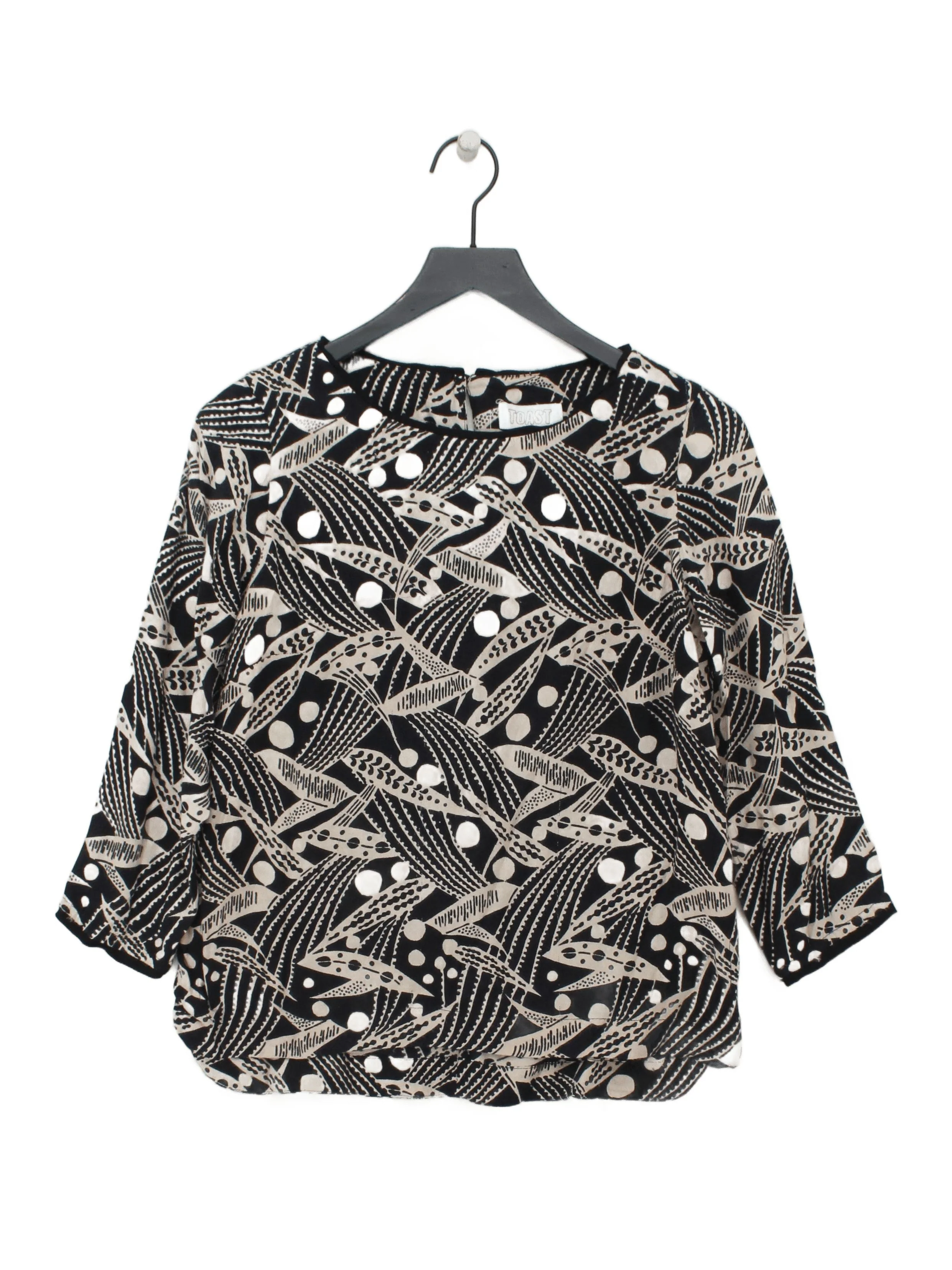 Toast Women's Top UK 8 Multi Geometric 100% Viscose 3/4 Sleeve Round Neck Basic
