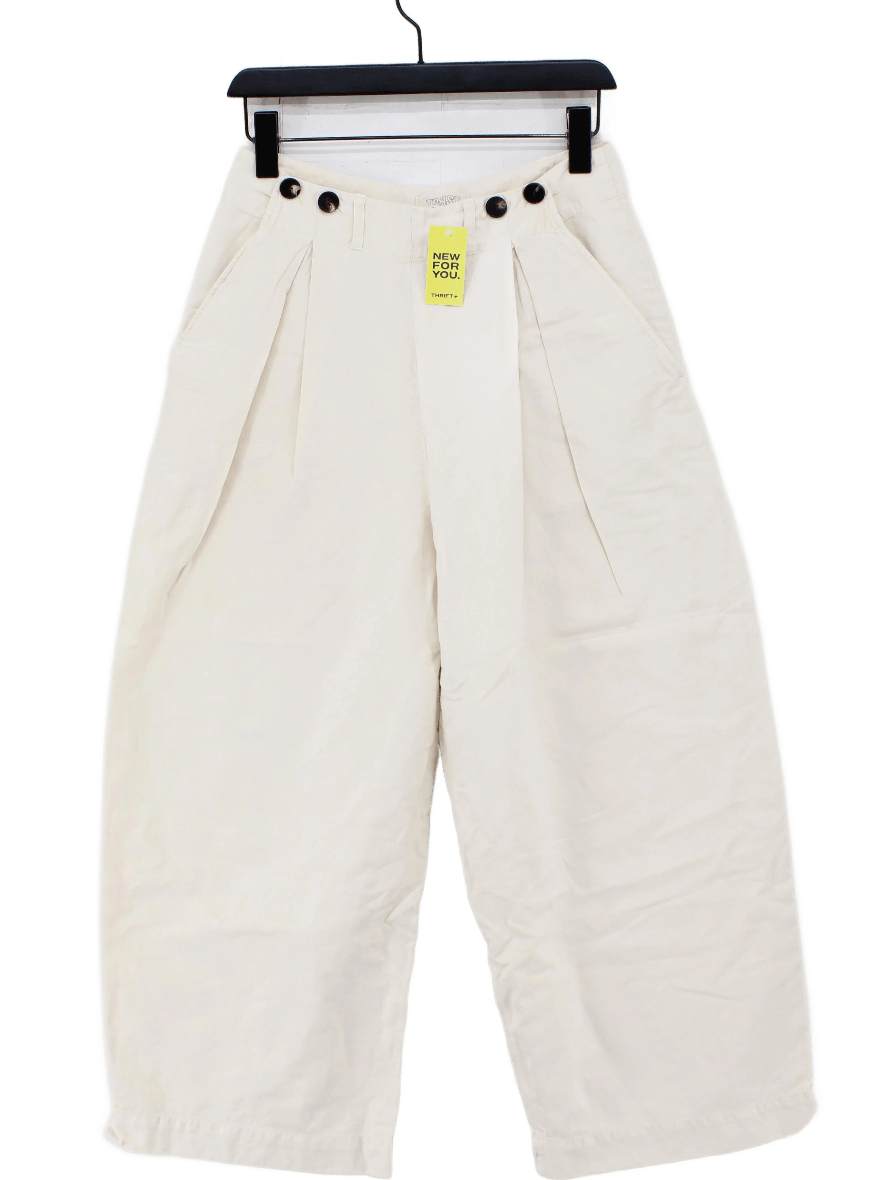 Toast Women's Trousers UK 8 Cream Cotton with Linen Wide-Leg Cropped