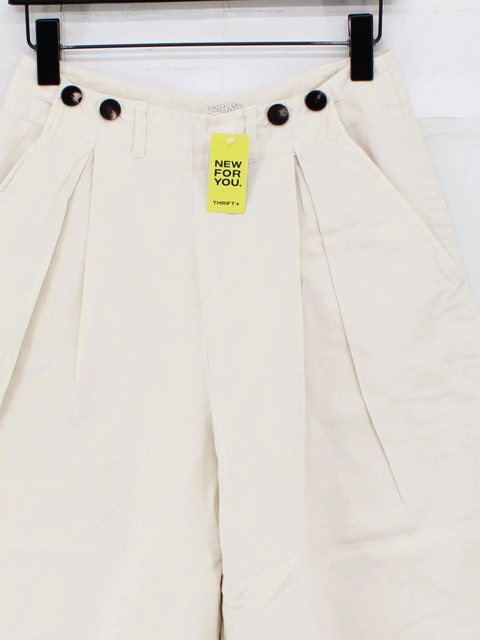 Toast Women's Trousers UK 8 Cream Cotton with Linen Wide-Leg Cropped - Image 3