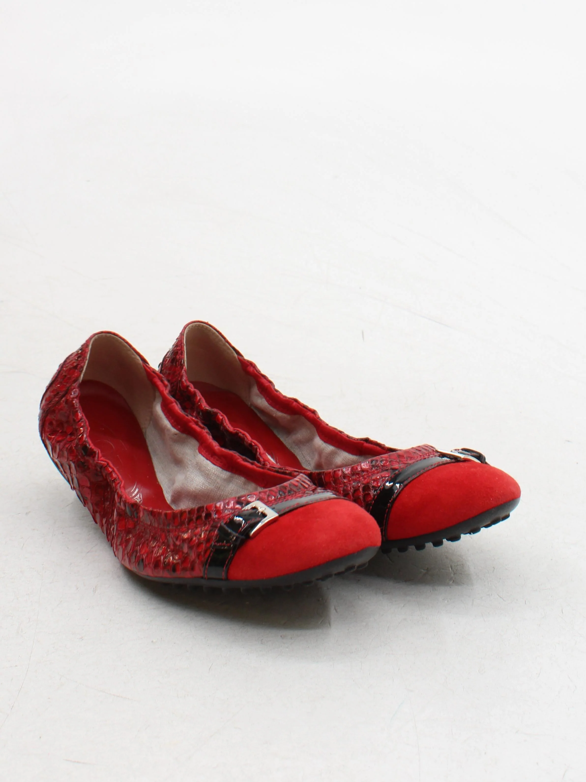 Tod's Women's Flat Shoes UK 6 Red Animal Print Leather with Suede, Other Ballet - Image 4