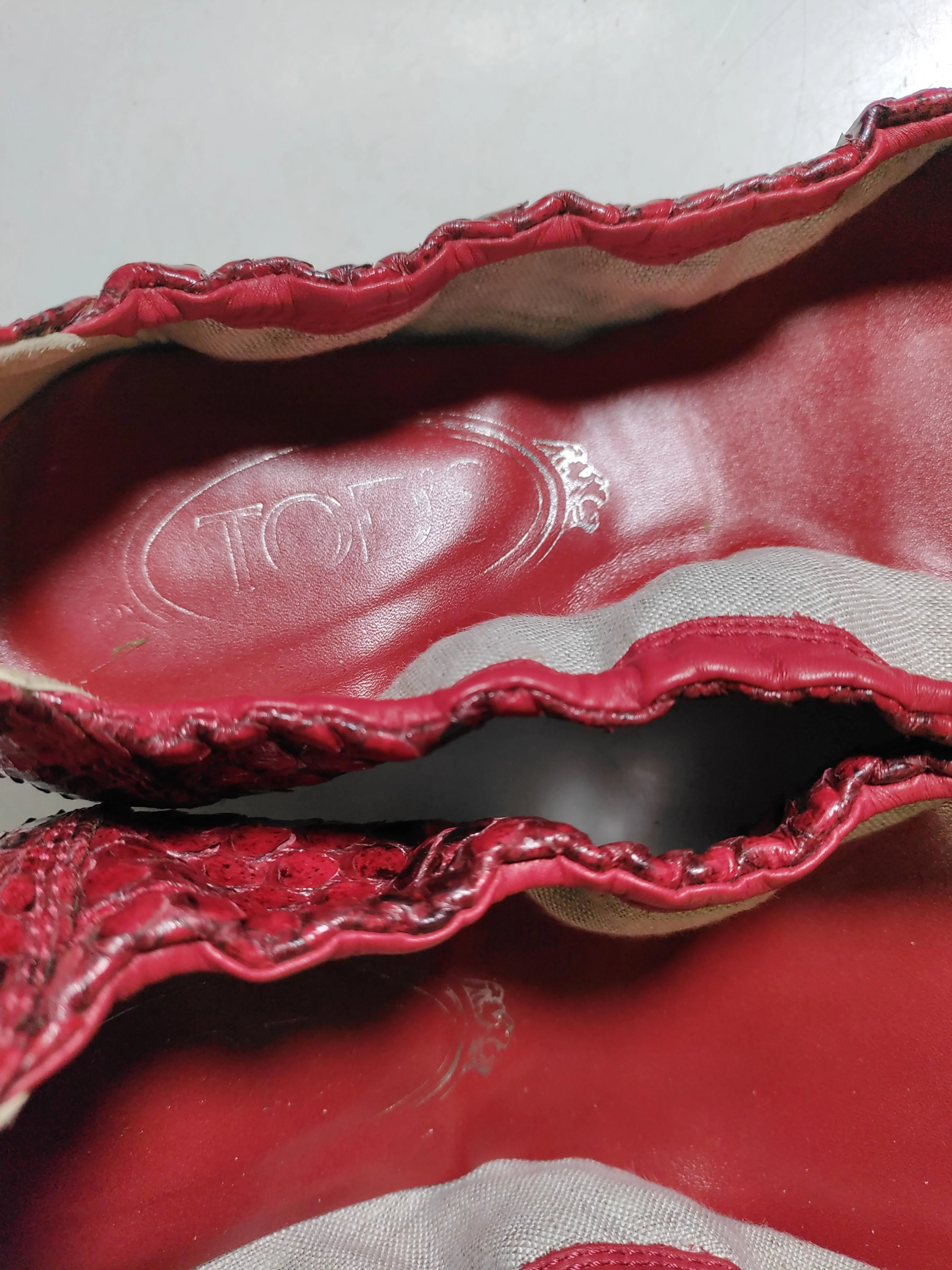 Tod's Women's Flat Shoes UK 6 Red Animal Print Leather with Suede, Other Ballet - Image 9