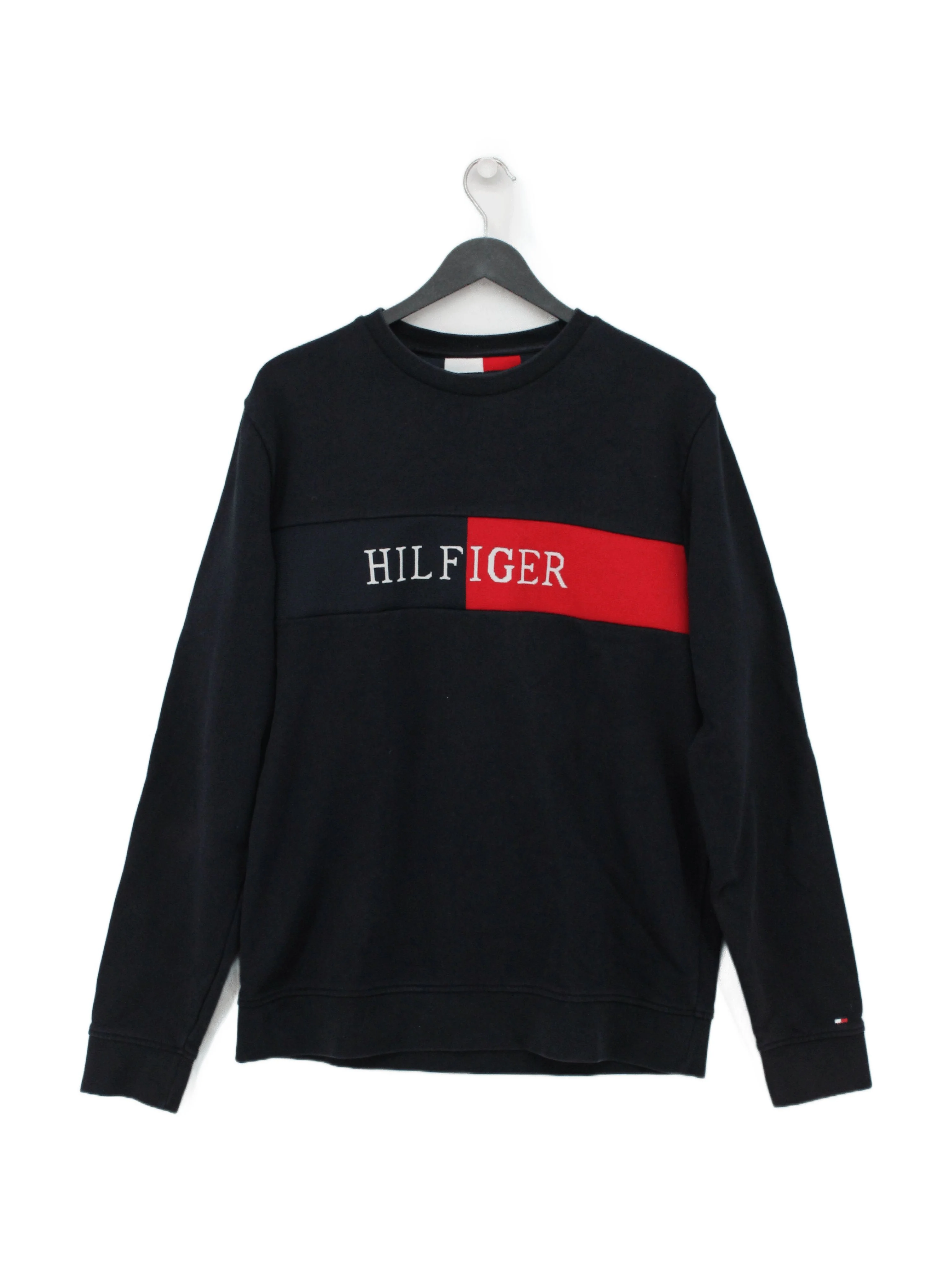 Tommy Hilfiger Men's Hoodie L Black Graphic 100% Cotton Pullover