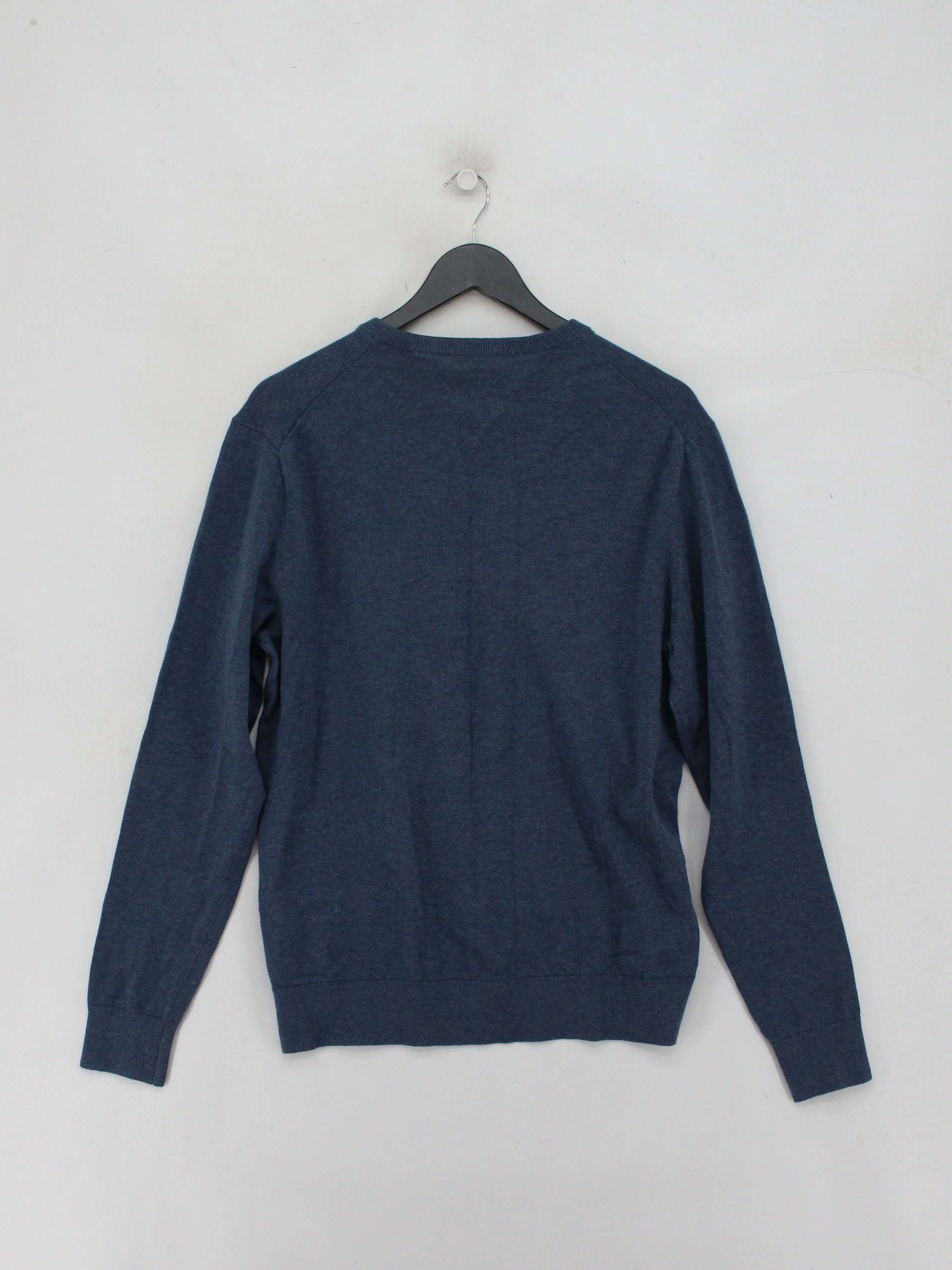 Tommy Hilfiger Men's Jumper L Blue 100% Cotton V-Neck Pullover - Image 2