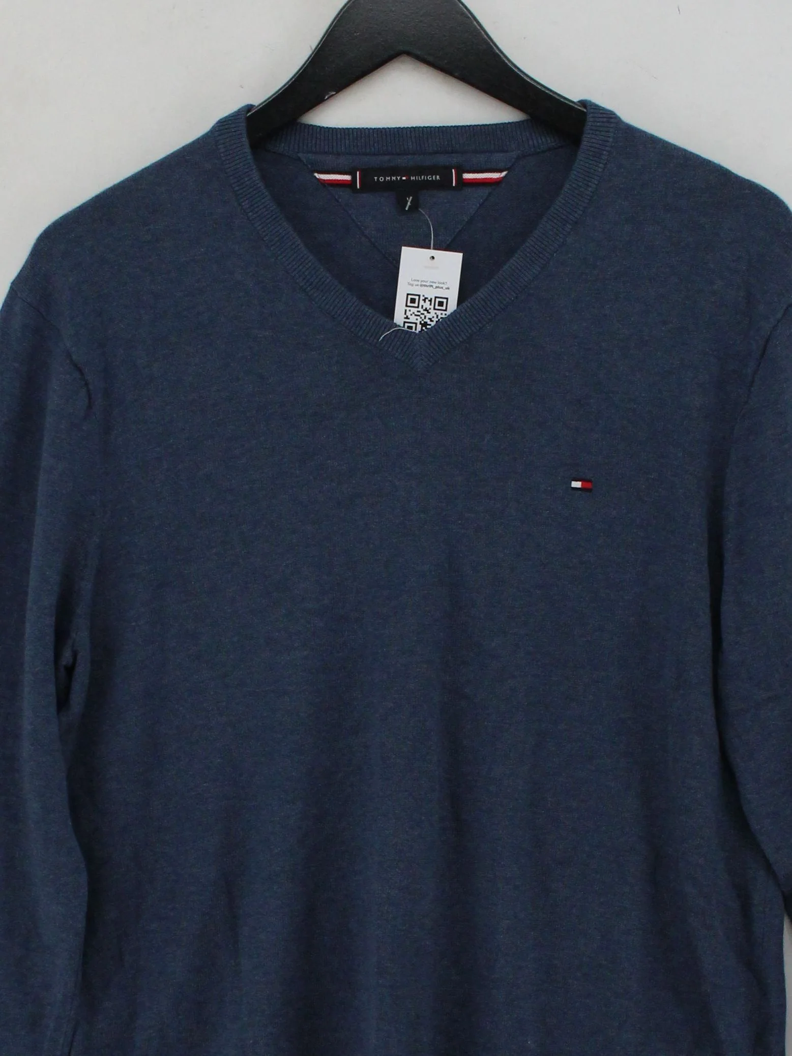 Tommy Hilfiger Men's Jumper L Blue 100% Cotton V-Neck Pullover - Image 3