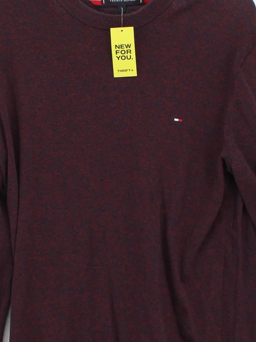 Tommy Hilfiger Men's Jumper L Red 100% Cotton Round Neck Pullover - Image 3
