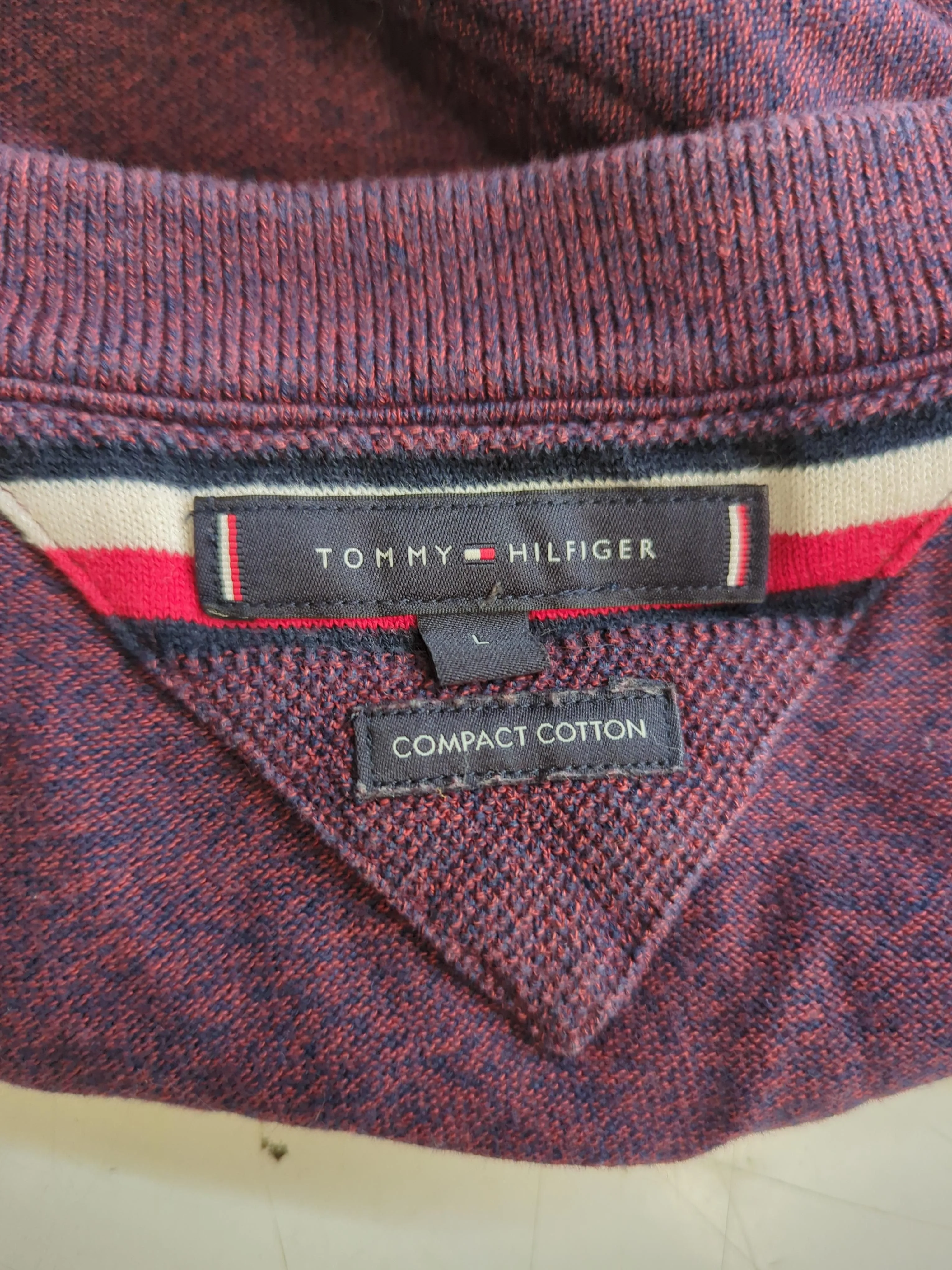 Tommy Hilfiger Men's Jumper L Red 100% Cotton Round Neck Pullover - Image 5