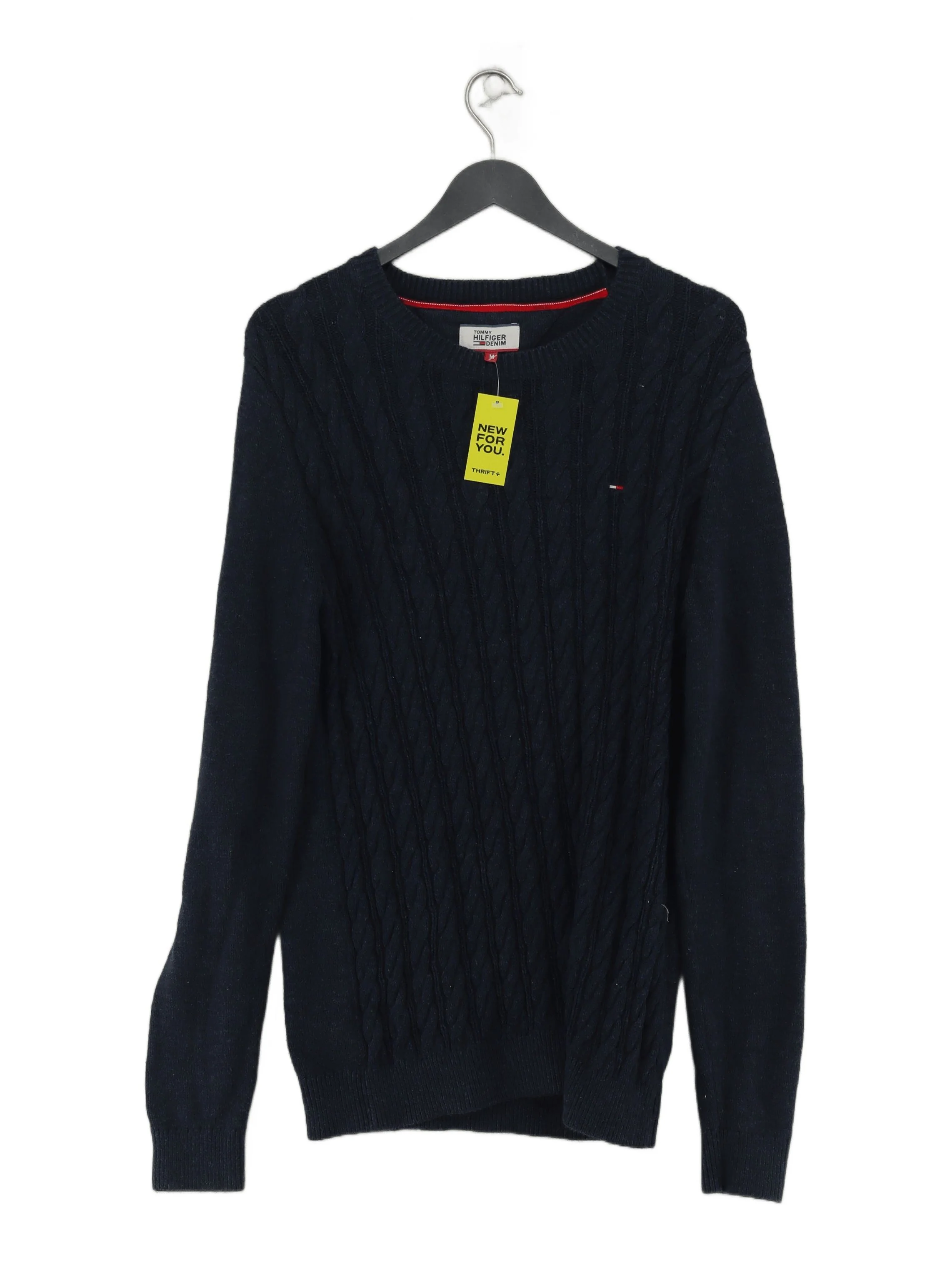 Tommy Hilfiger Men's Jumper M Blue 100% Cotton V-Neck Pullover