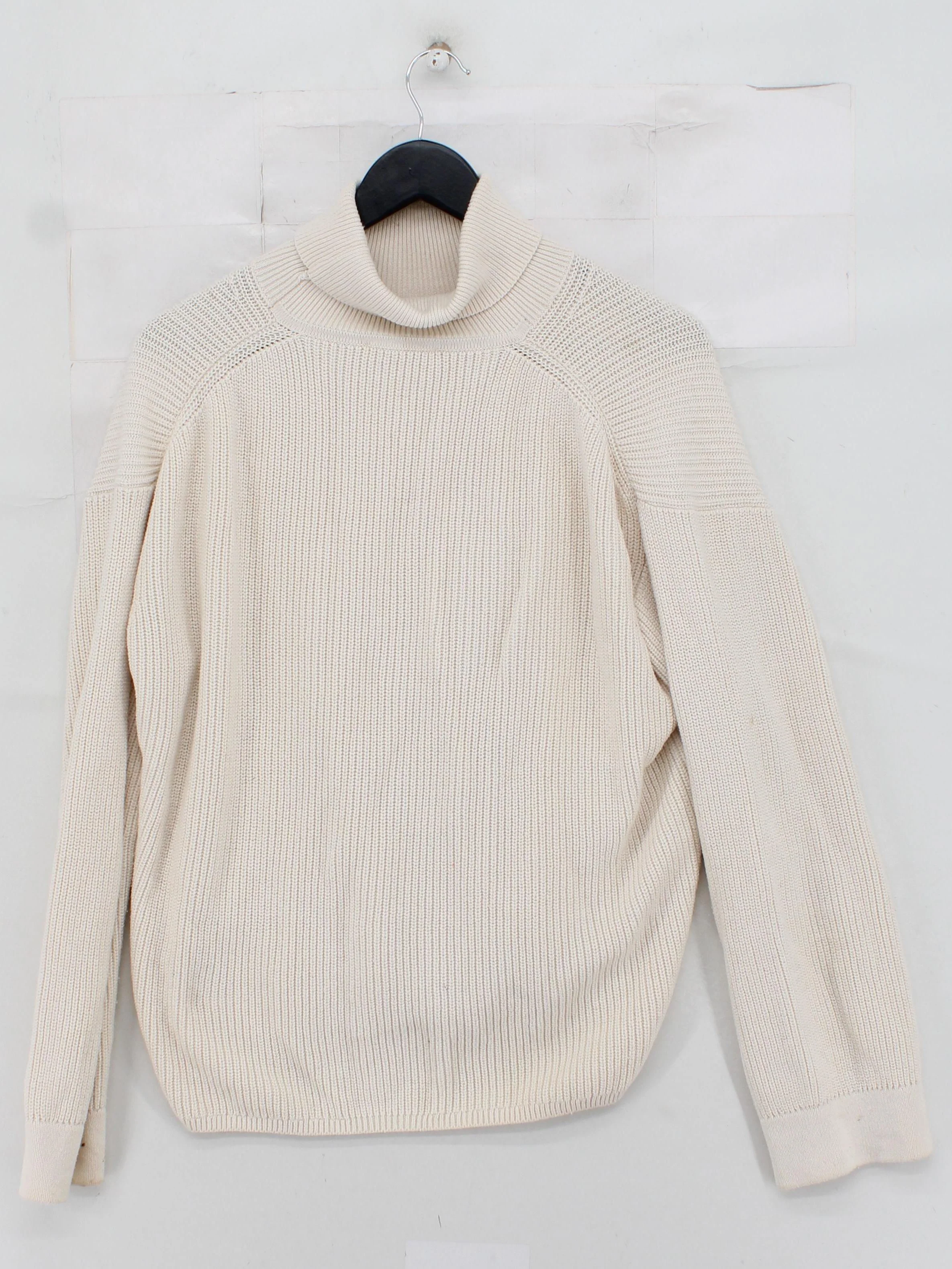 Tommy Hilfiger Men's Jumper M Cream 100% Cotton High Neck Pullover - Image 2