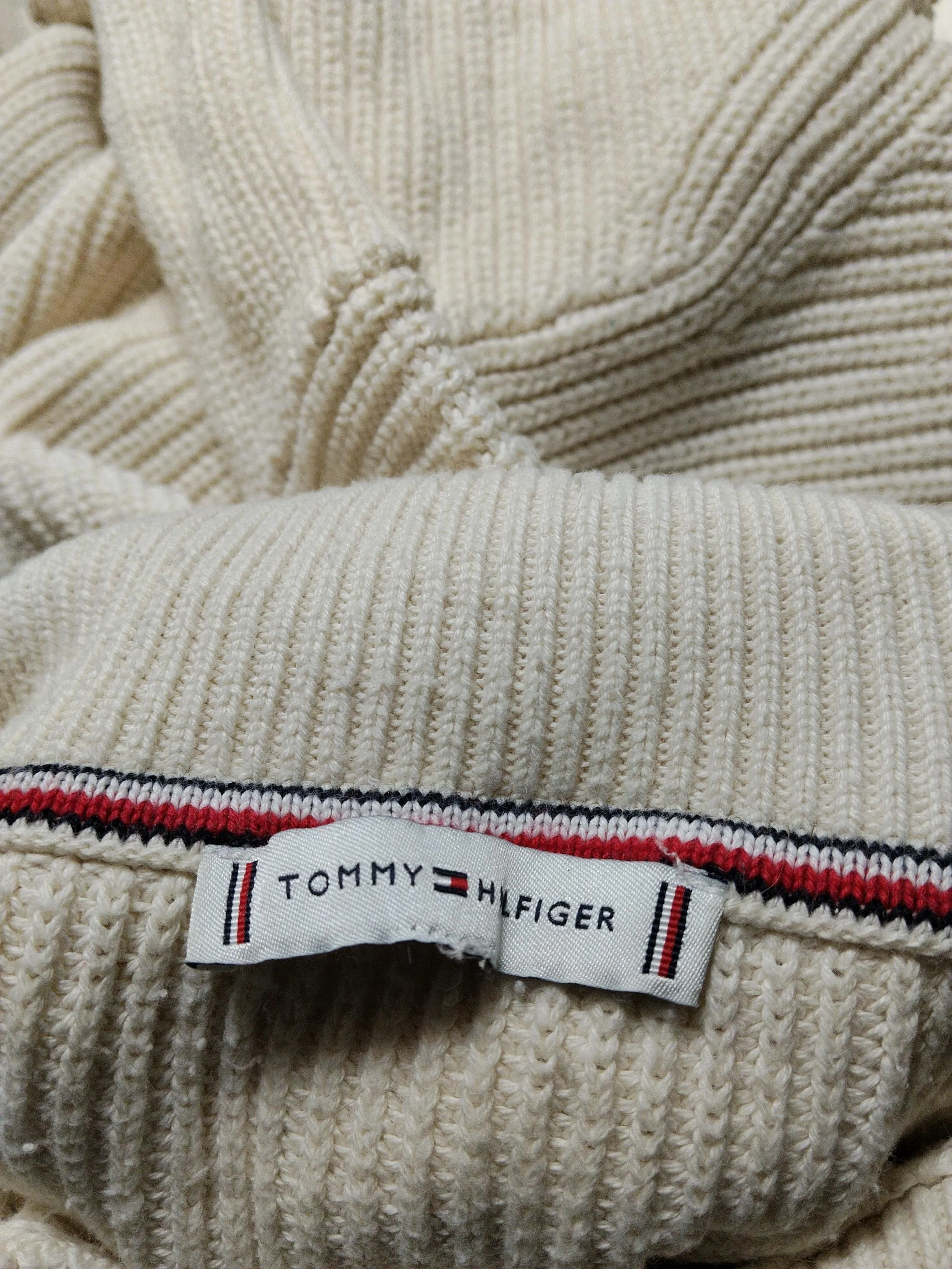 Tommy Hilfiger Men's Jumper M Cream 100% Cotton High Neck Pullover - Image 6