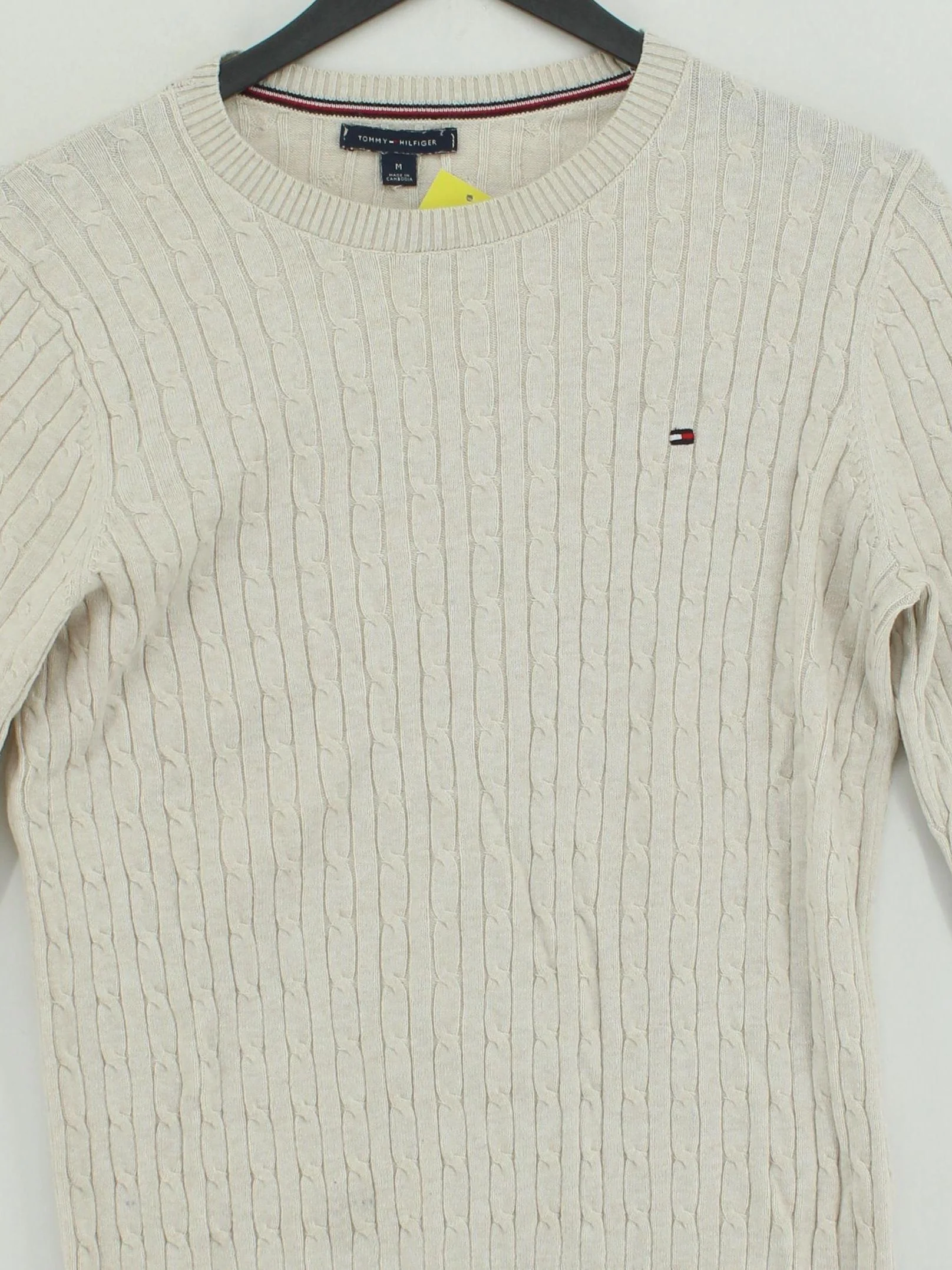 Tommy Hilfiger Men's Jumper M Cream 100% Cotton Round Neck Pullover - Image 3