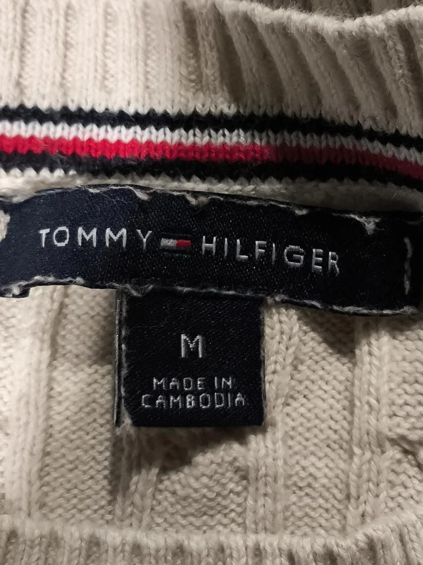 Tommy Hilfiger Men's Jumper M Cream 100% Cotton Round Neck Pullover - Image 5
