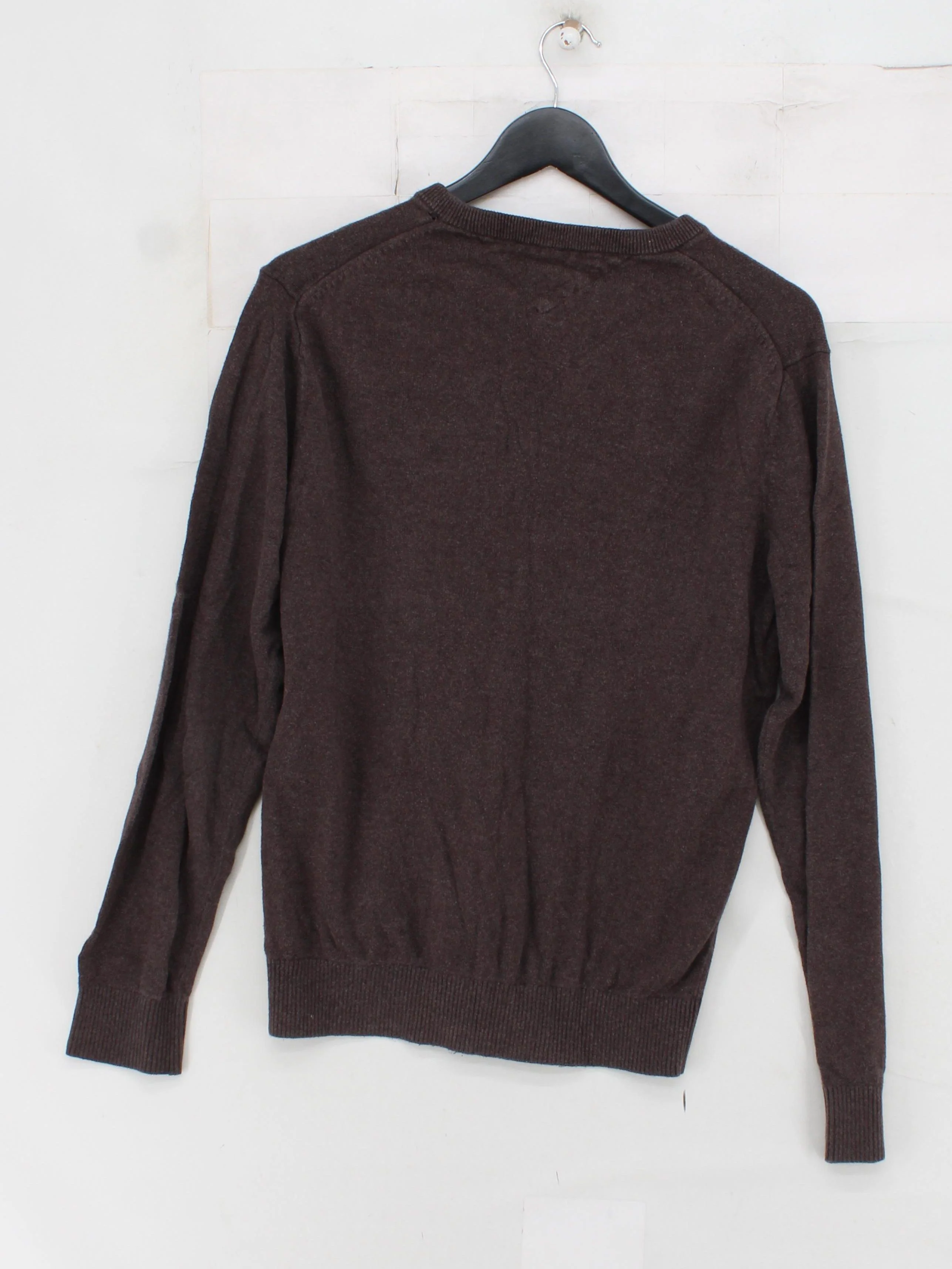 Tommy Hilfiger Men's Jumper S Brown Cotton with Cashmere V-Neck Pullover - Image 2