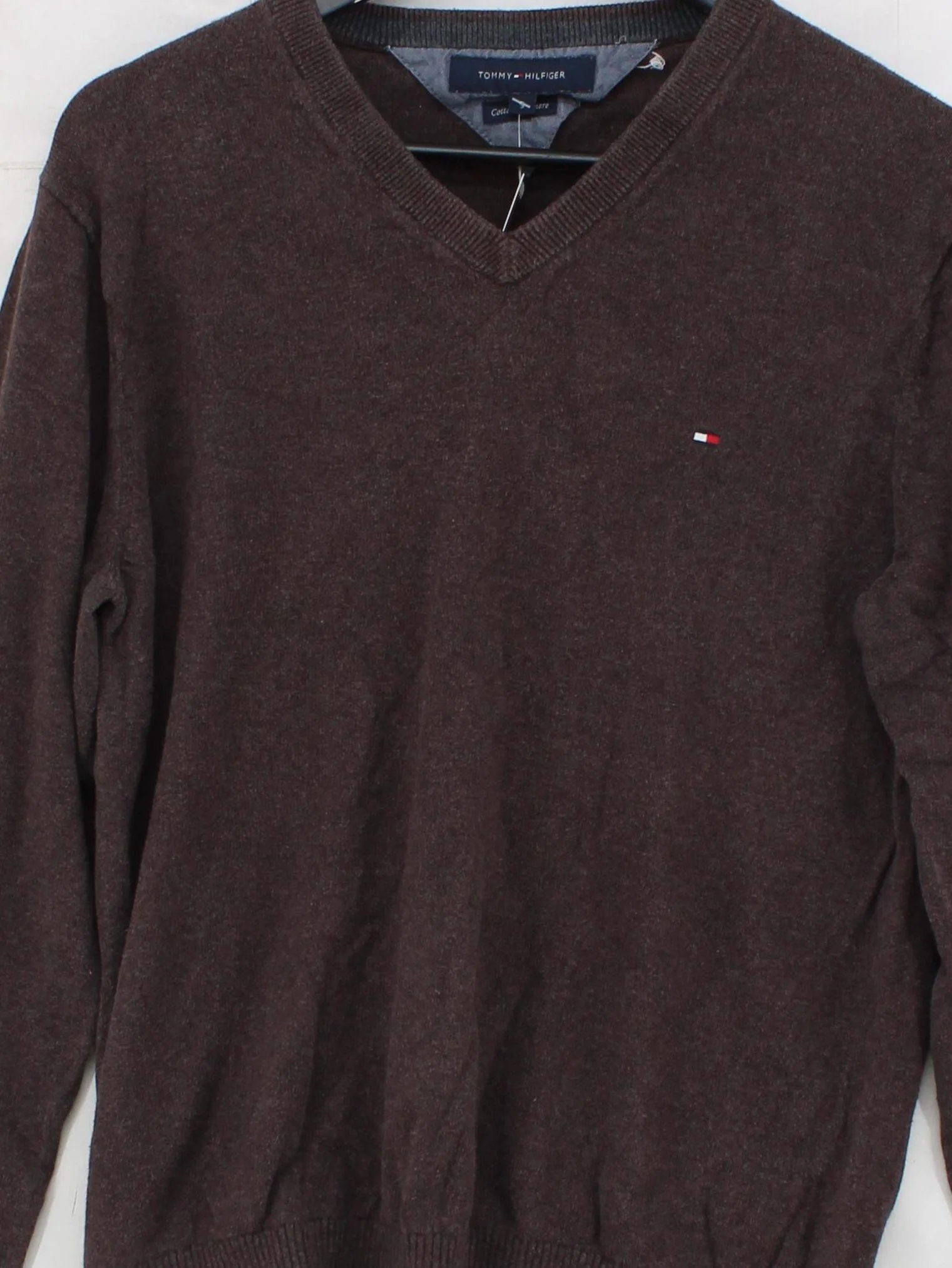 Tommy Hilfiger Men's Jumper S Brown Cotton with Cashmere V-Neck Pullover - Image 3