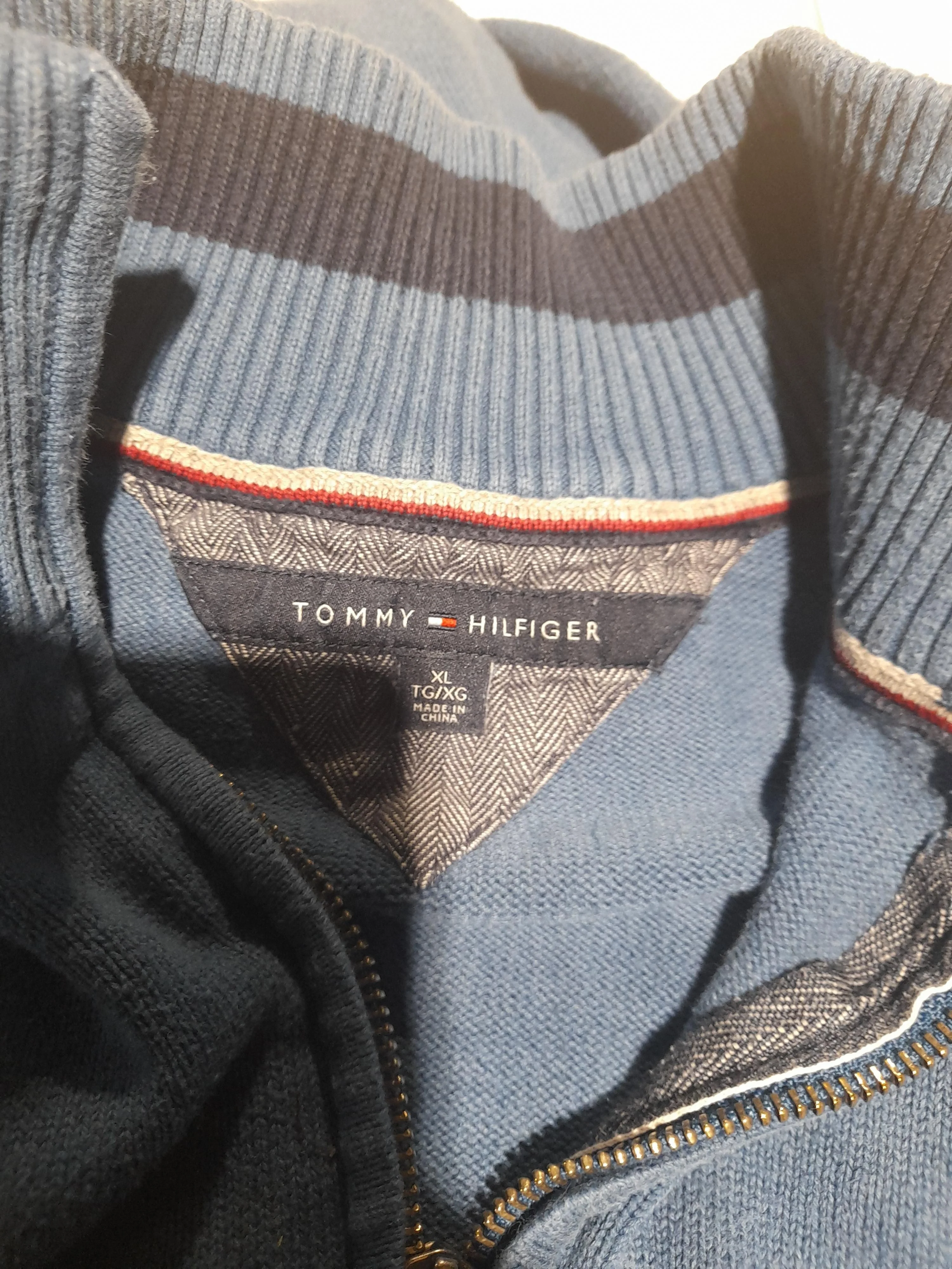Tommy Hilfiger Men's Jumper XL Blue 100% Cotton Mock Neck Pullover - Image 7