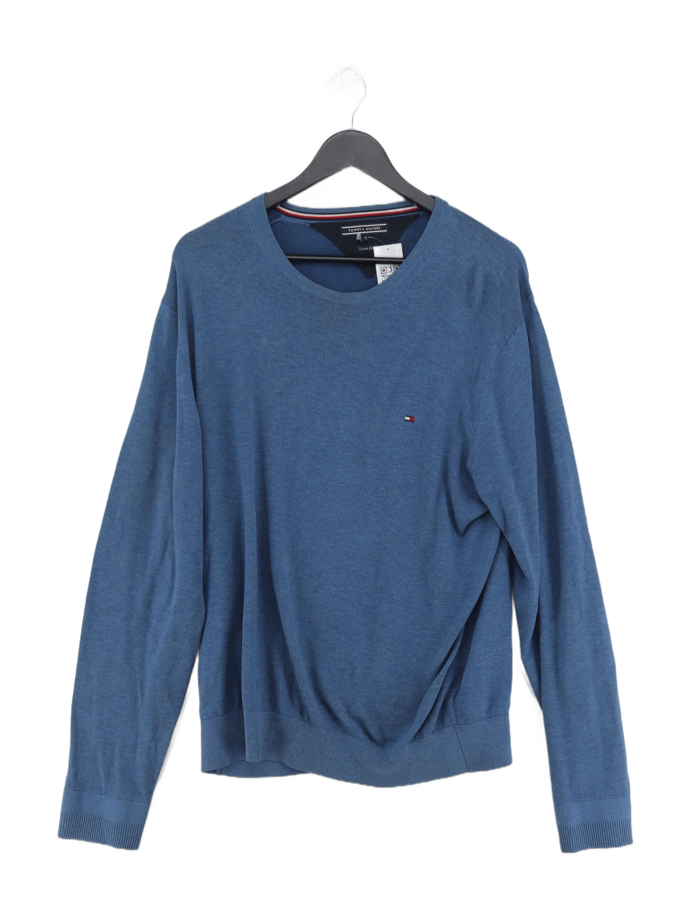 Tommy Hilfiger Men's Jumper XL Blue Cotton with Silk Round Neck Pullover
