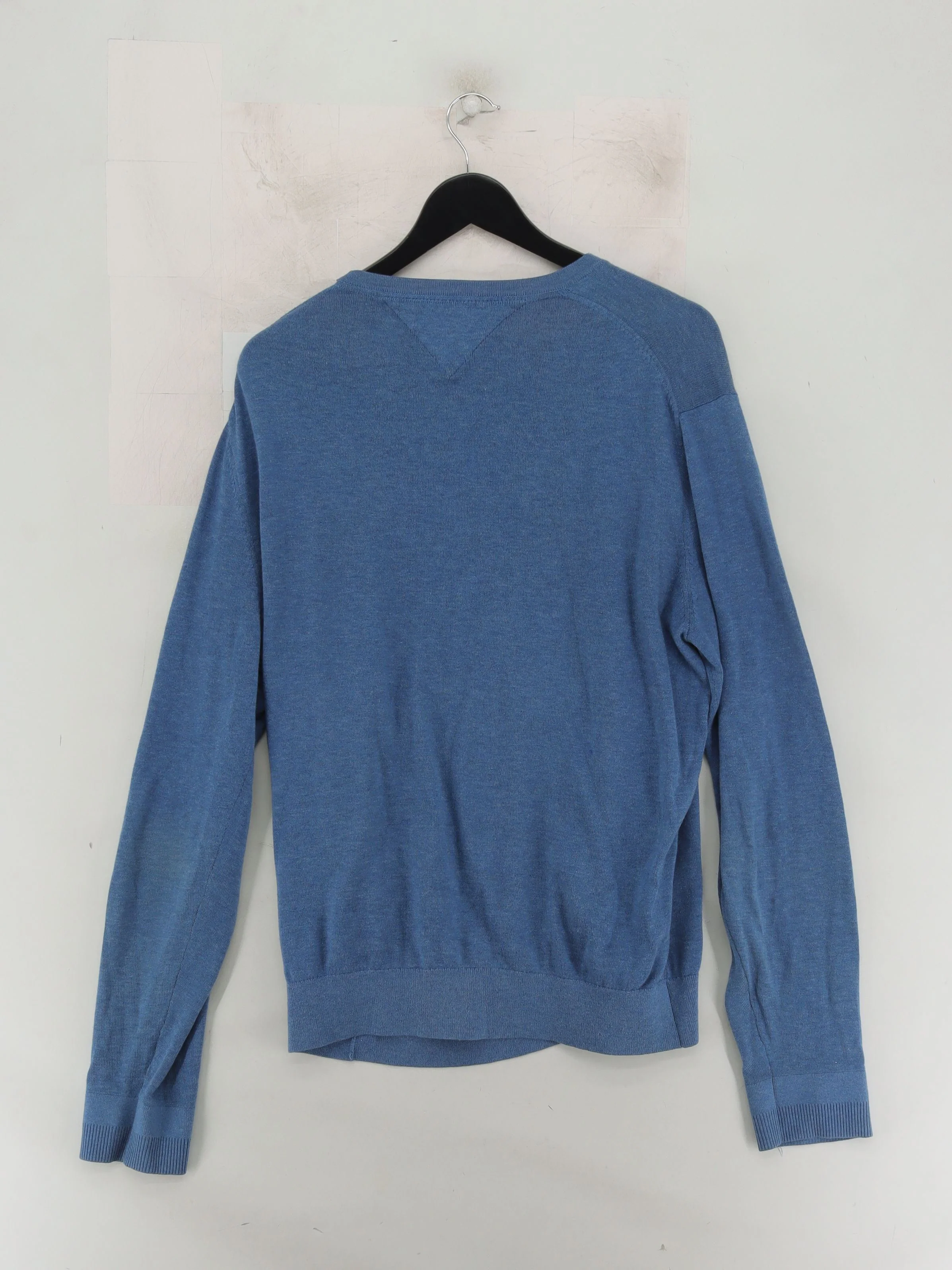 Tommy Hilfiger Men's Jumper XL Blue Cotton with Silk Round Neck Pullover - Image 2