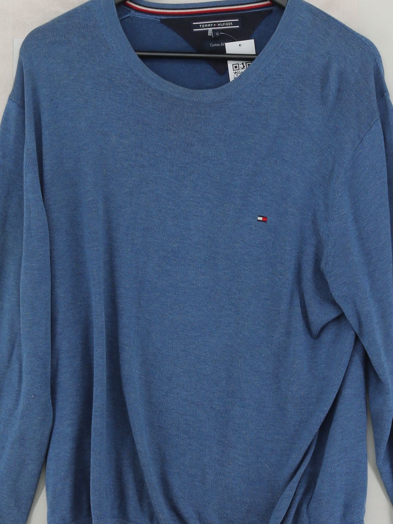 Tommy Hilfiger Men's Jumper XL Blue Cotton with Silk Round Neck Pullover - Image 3