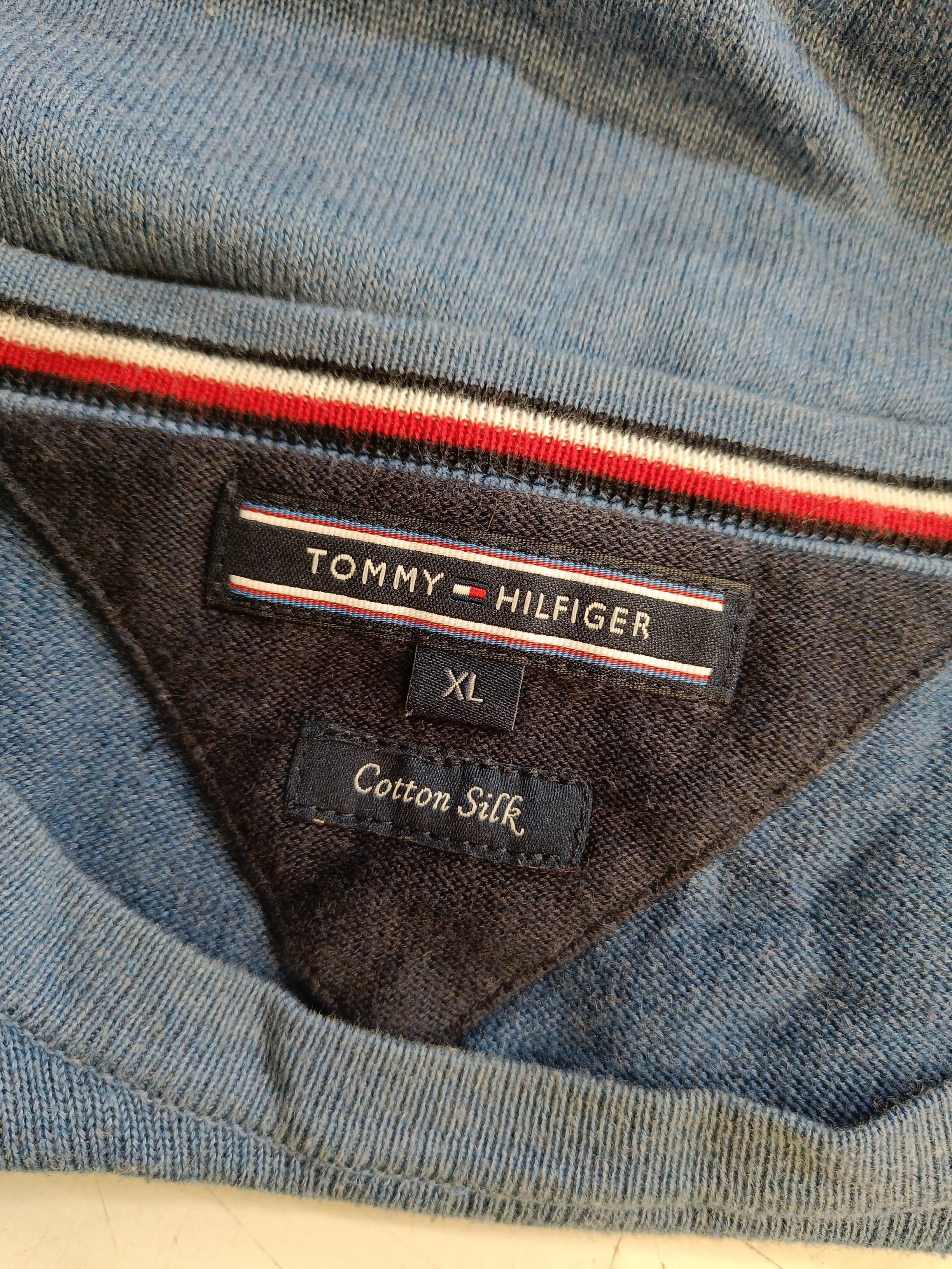 Tommy Hilfiger Men's Jumper XL Blue Cotton with Silk Round Neck Pullover - Image 5