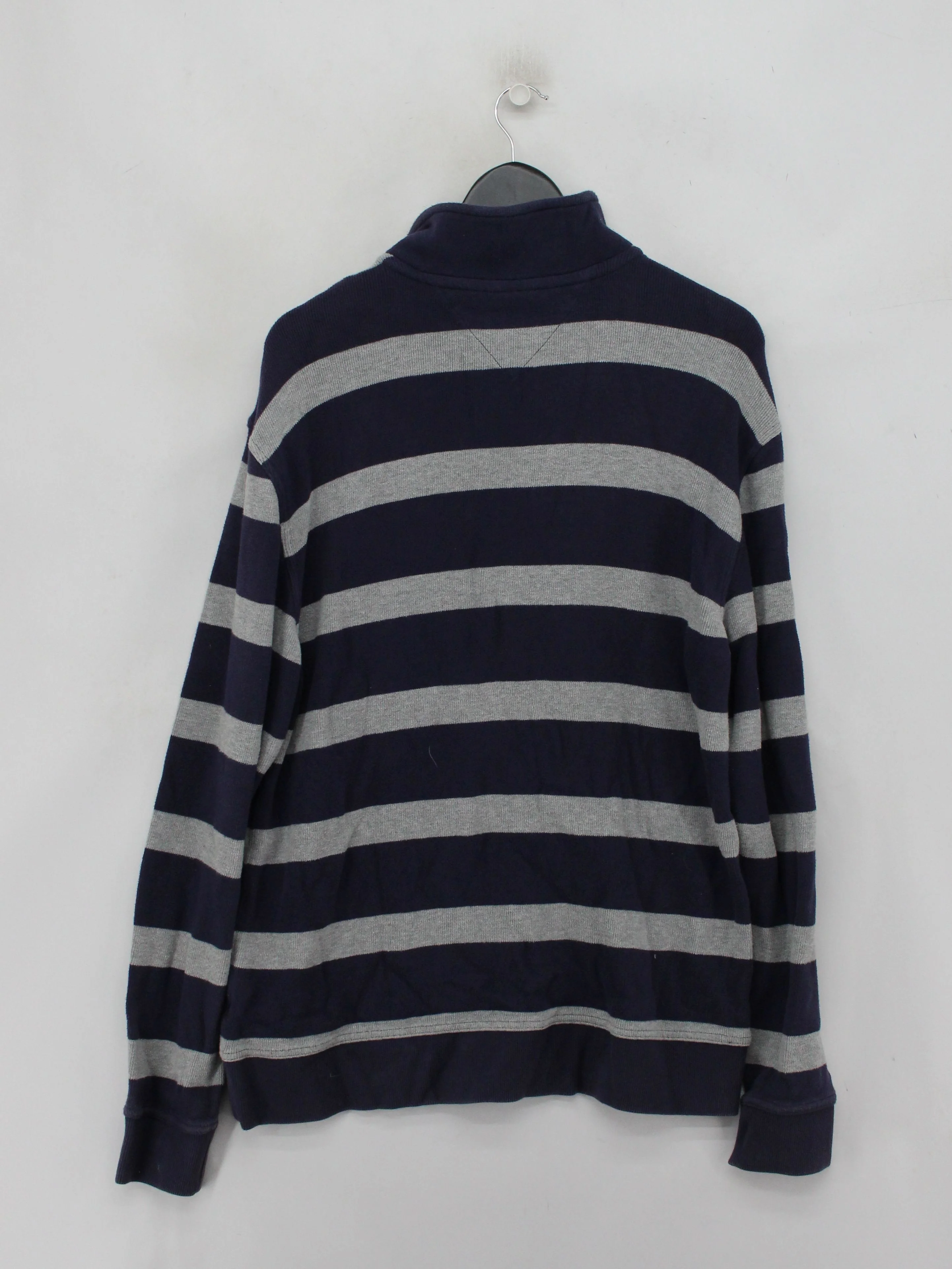 Tommy Hilfiger Men's Jumper XL Blue Striped 100% Cotton Collared Pullover - Image 2