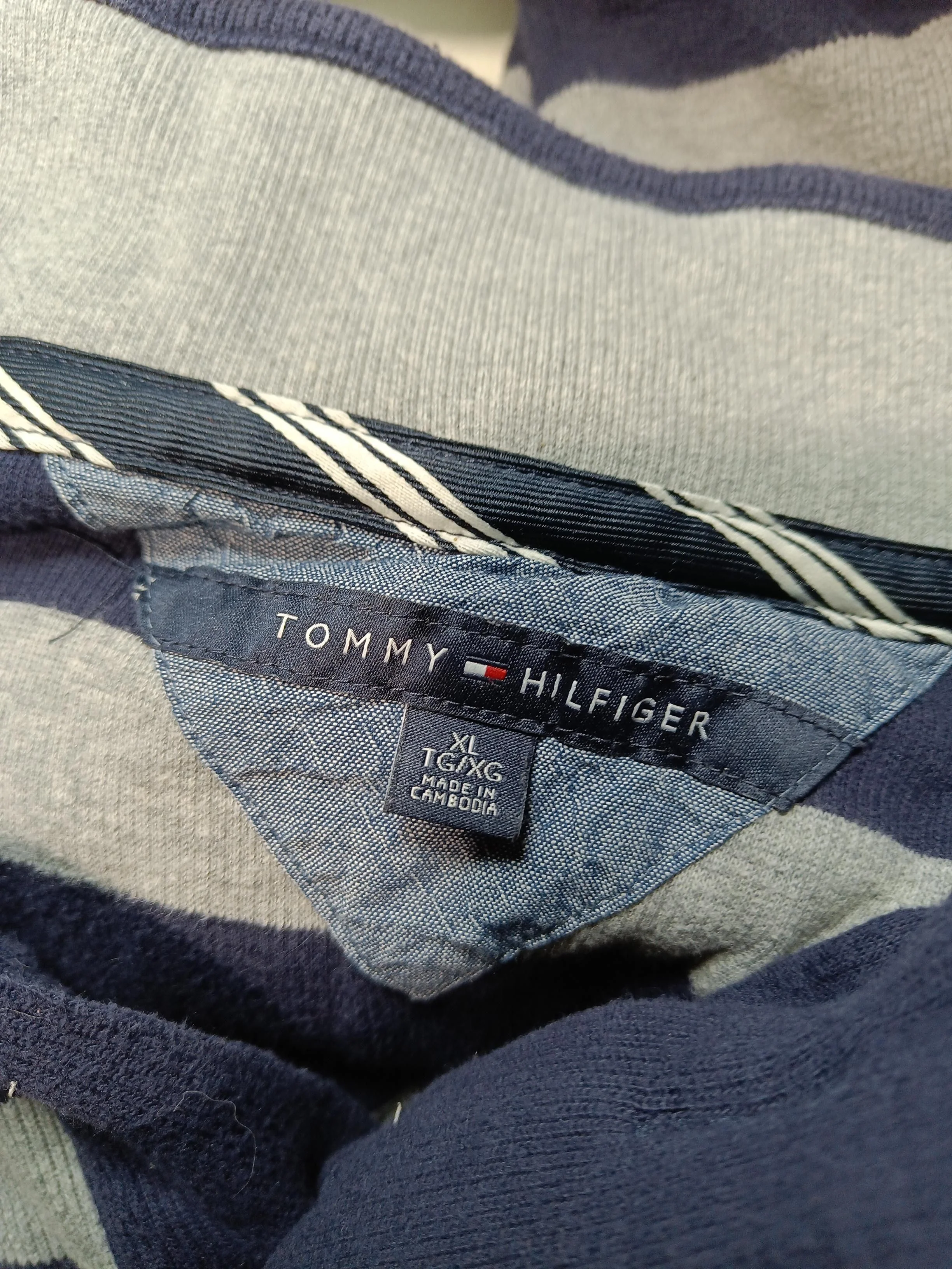 Tommy Hilfiger Men's Jumper XL Blue Striped 100% Cotton Collared Pullover - Image 5