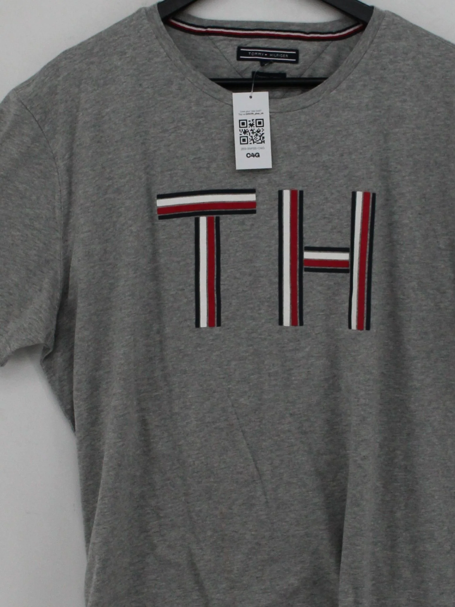 Tommy Hilfiger Men's T-Shirt L Grey Graphic 100% Cotton Basic - Image 3
