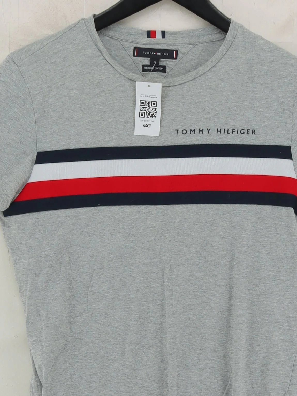 Tommy Hilfiger Men's T-Shirt M Grey Striped 100% Cotton Basic - Image 3