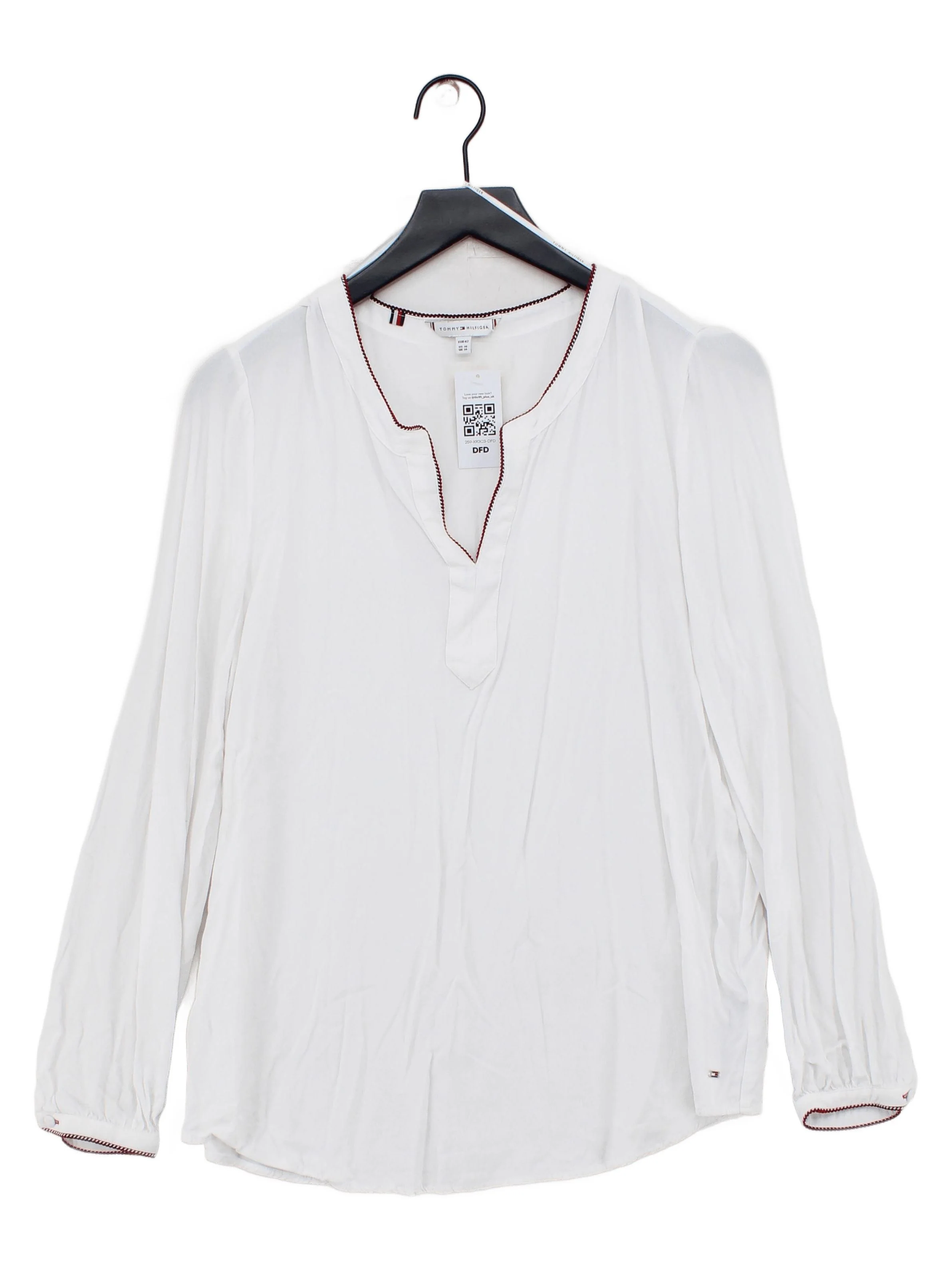 Tommy Hilfiger Women's Blouse UK 14 White 100% Viscose Long Sleeve V-Neck Basic