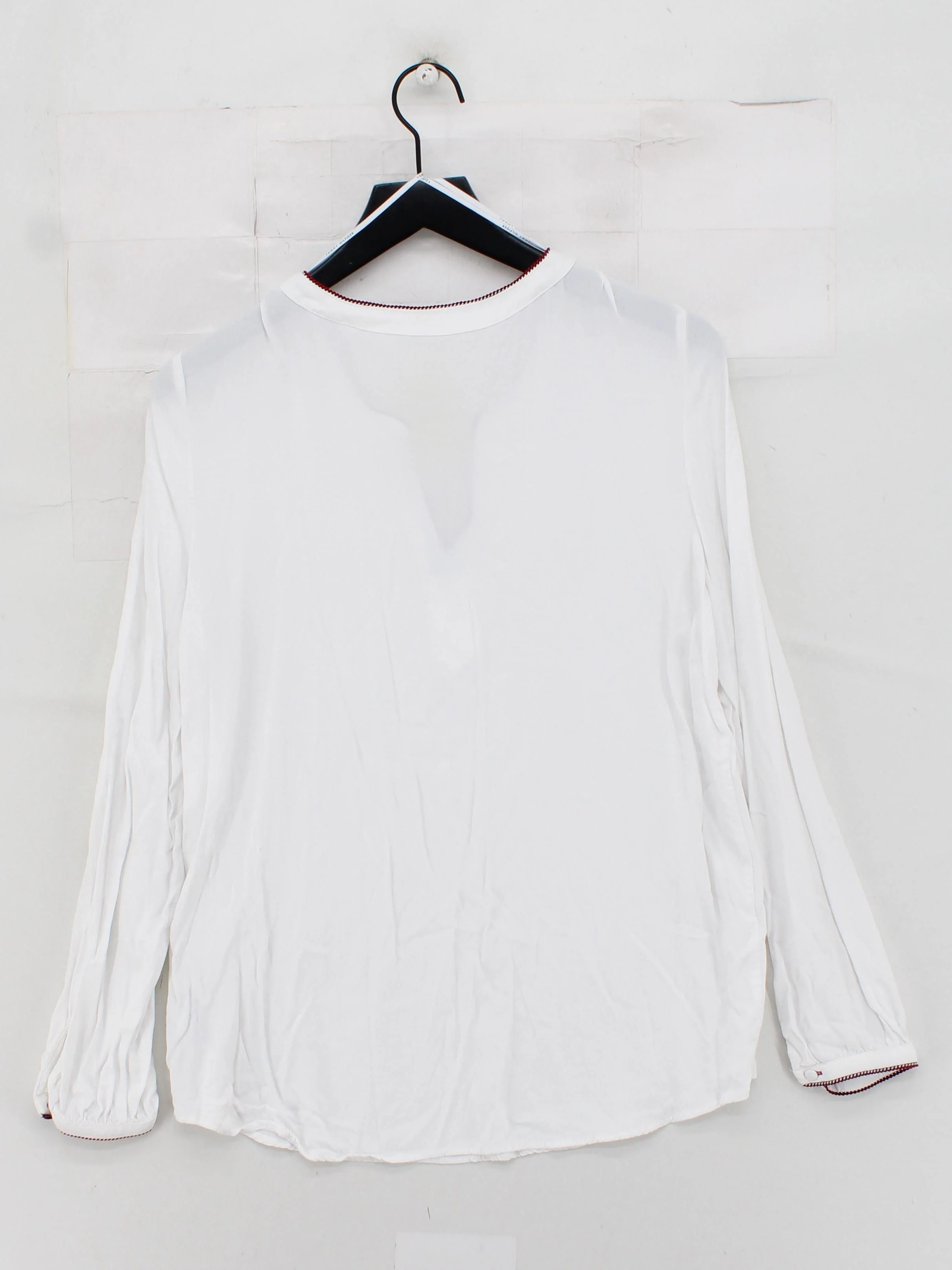 Tommy Hilfiger Women's Blouse UK 14 White 100% Viscose Long Sleeve V-Neck Basic - Image 2