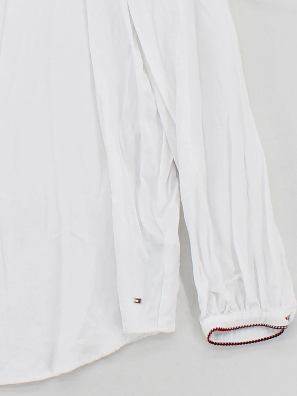 Tommy Hilfiger Women's Blouse UK 14 White 100% Viscose Long Sleeve V-Neck Basic - Image 4