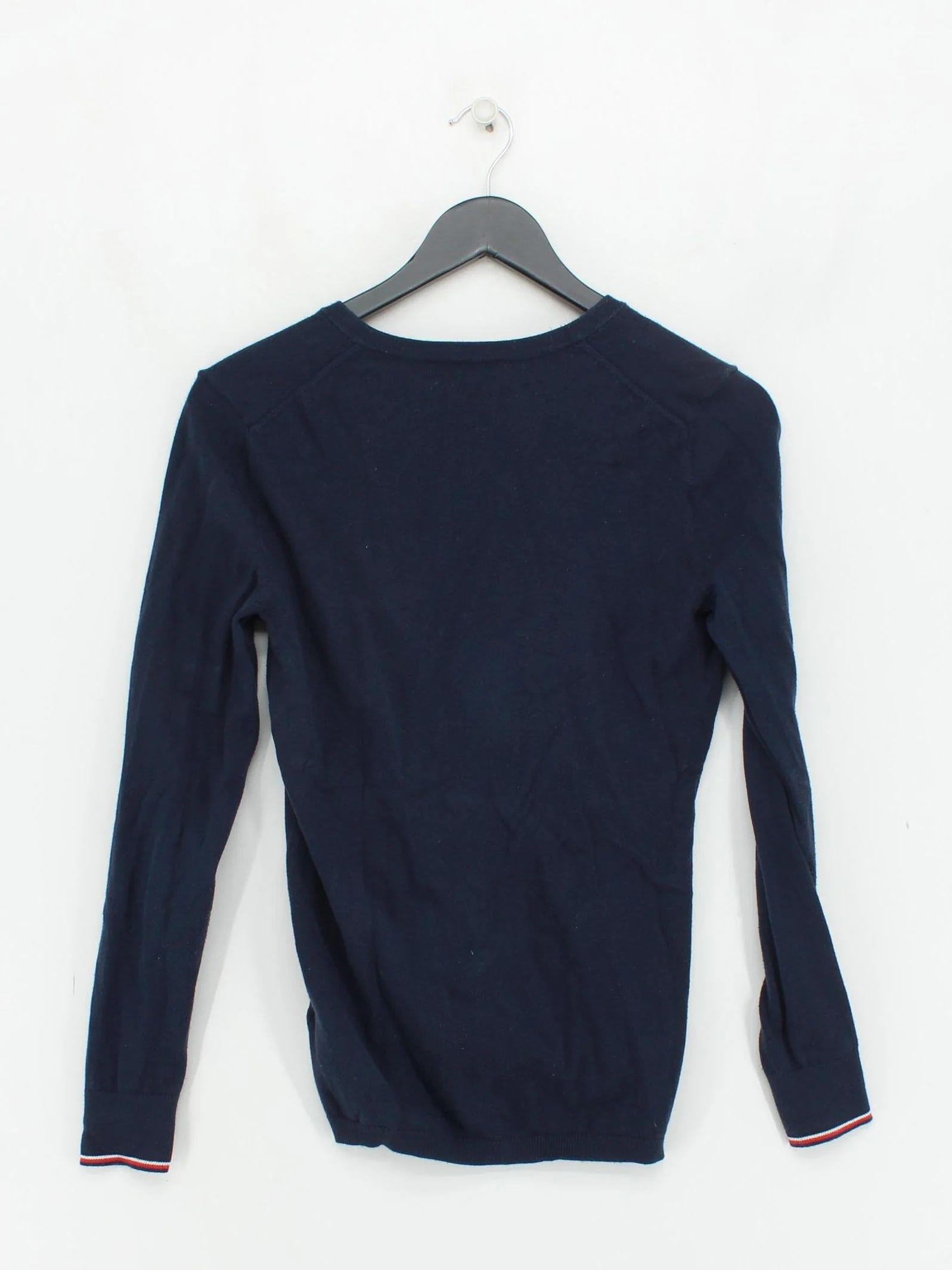 Tommy Hilfiger Women's Jumper M Blue Cotton with Nylon V-Neck Pullover - Image 2