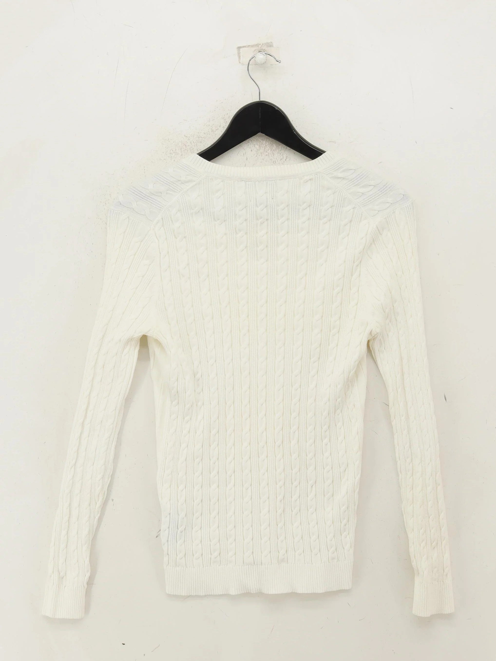 Tommy Hilfiger Women's Jumper S Cream 100% Cotton V-Neck Pullover - Image 2