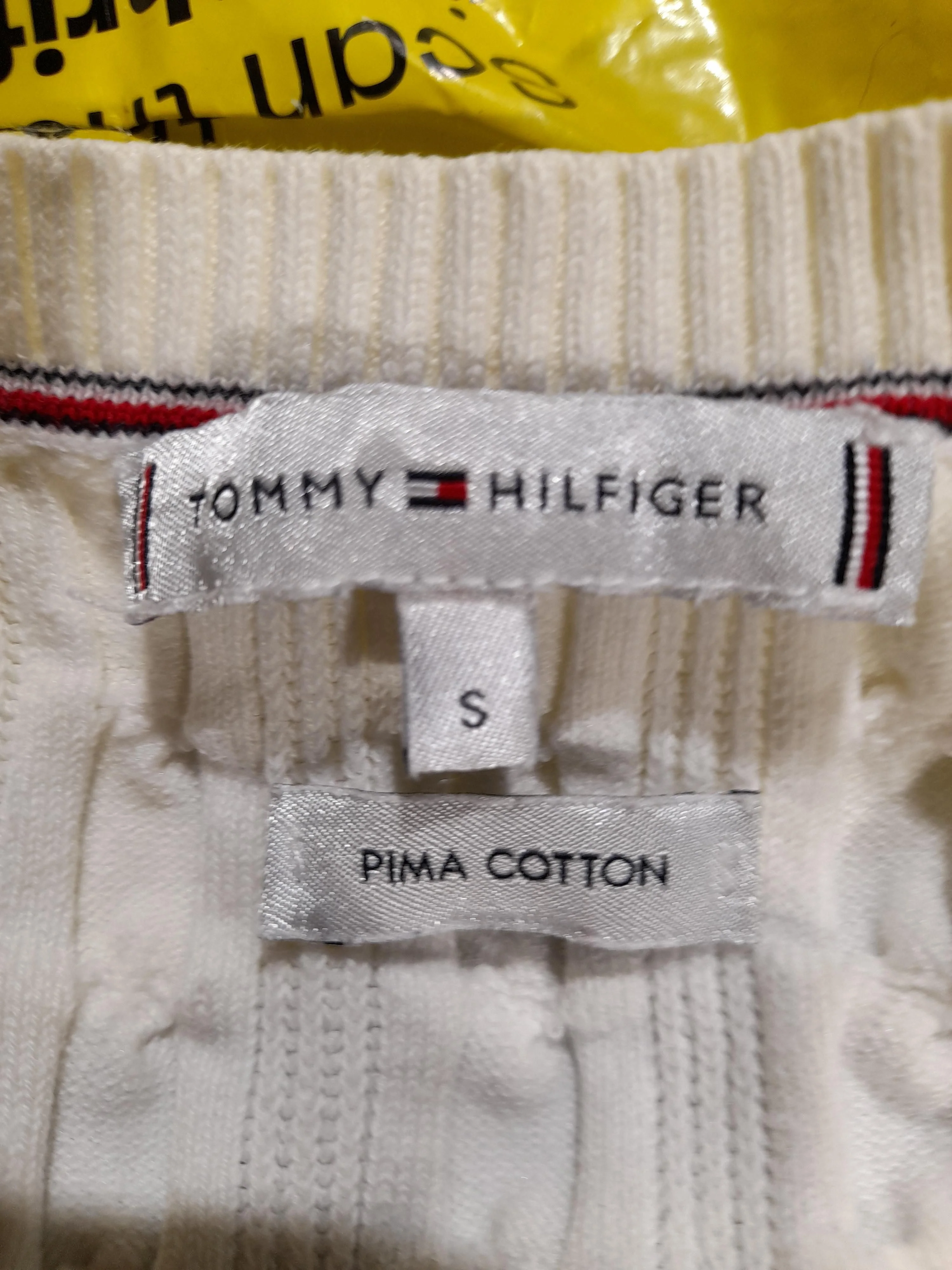 Tommy Hilfiger Women's Jumper S Cream 100% Cotton V-Neck Pullover - Image 5