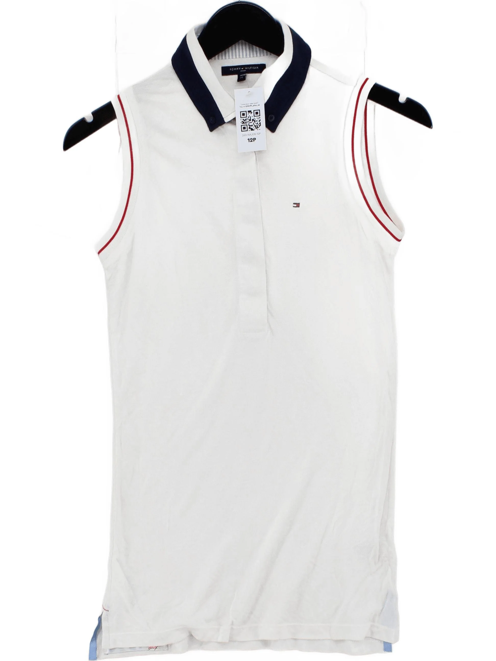 Tommy Hilfiger Women's Polo M White 100% Viscose Sleeveless Collared Basic