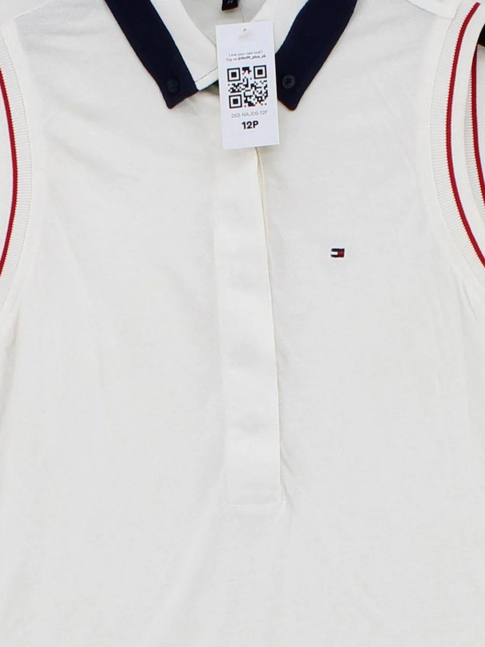 Tommy Hilfiger Women's Polo M White 100% Viscose Sleeveless Collared Basic - Image 3