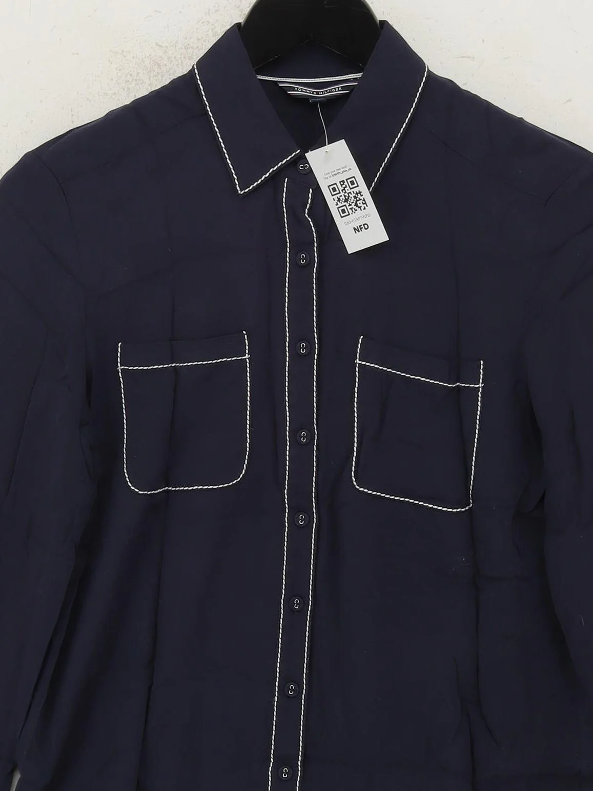 Tommy Hilfiger Women's Shirt UK 8 Blue 100% Cotton Long Sleeve Collared Basic - Image 3