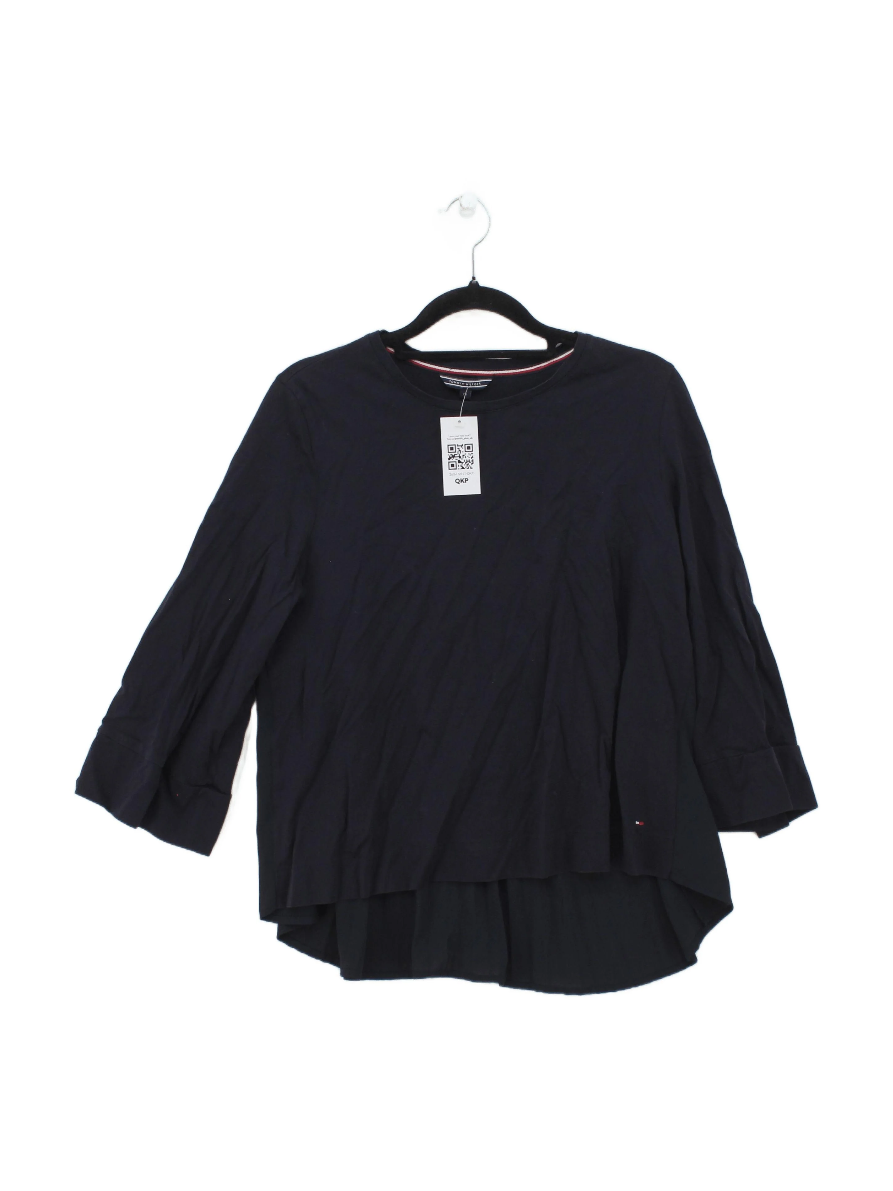 Tommy Hilfiger Women's Top M Black 100% Other 3/4 Sleeve Round Neck Basic