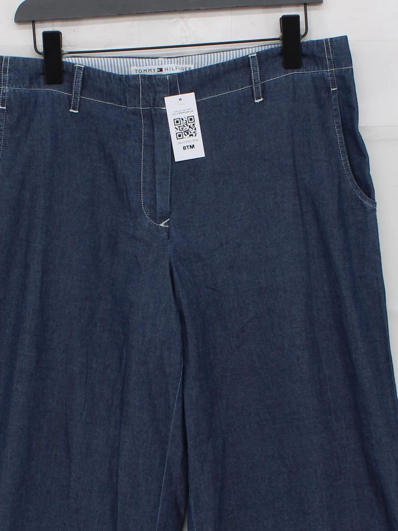 Tommy Hilfiger Women's Trousers UK 12 Blue 100% Cotton Wide-Leg Chino - Image 3