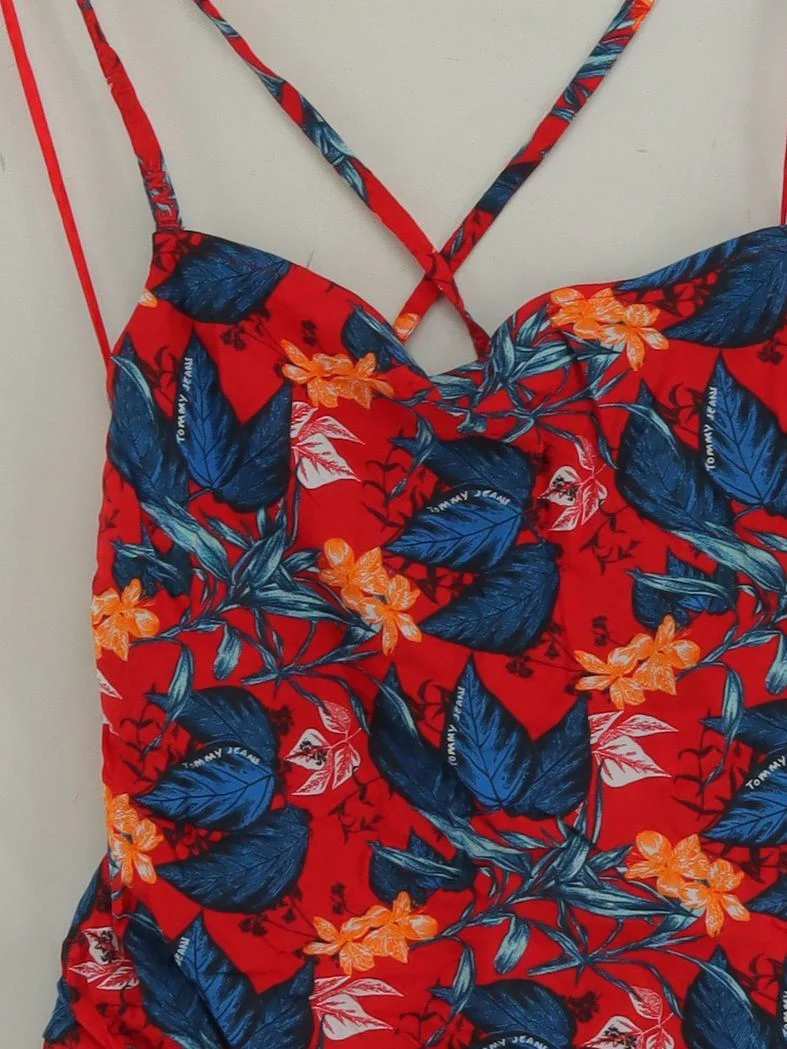 Tommy Jeans high leg halter neck one-piece swimsuit in red - Image 3