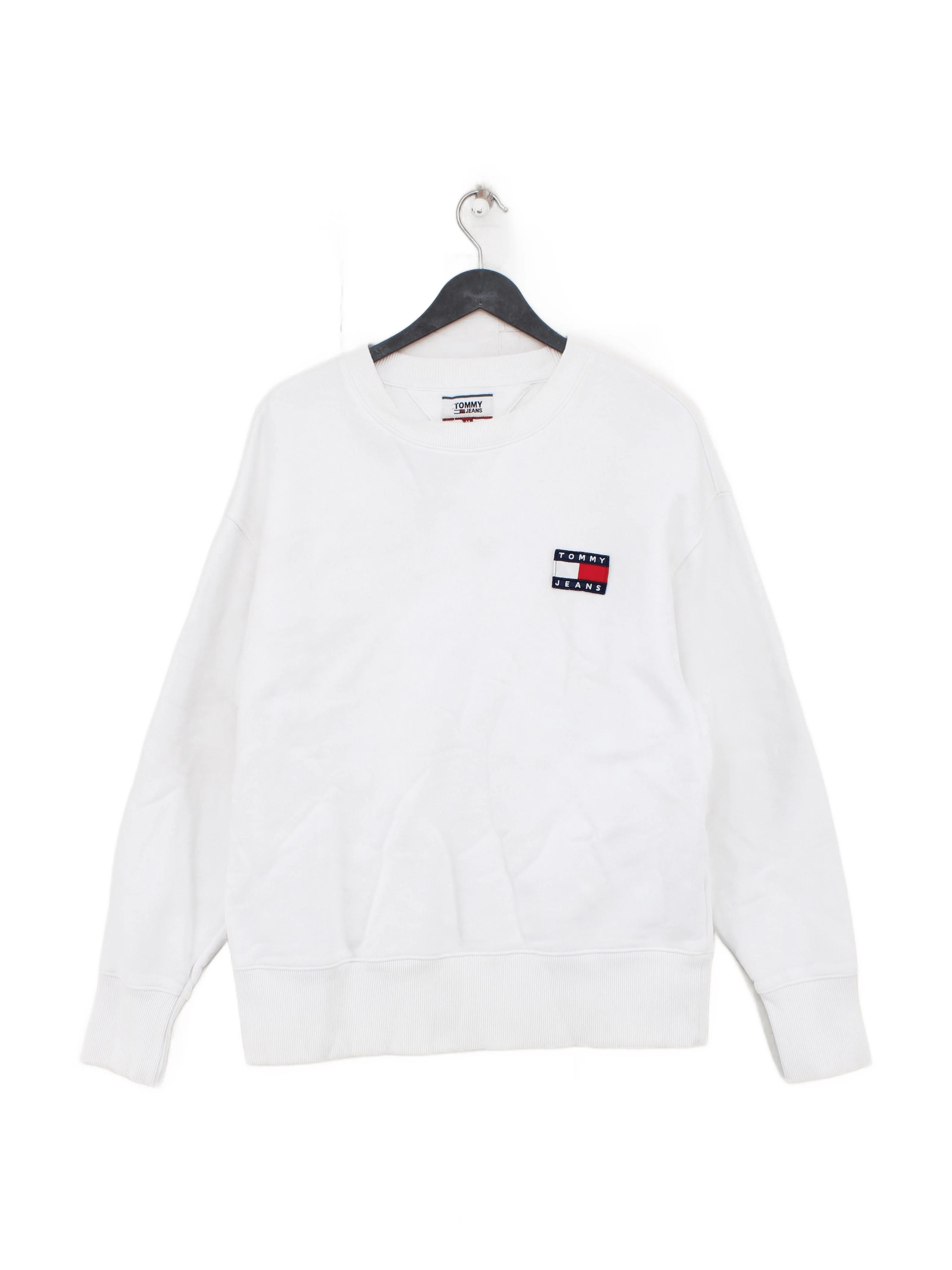 Tommy Jeans Men's Hoodie M White Graphic 100% Cotton Pullover