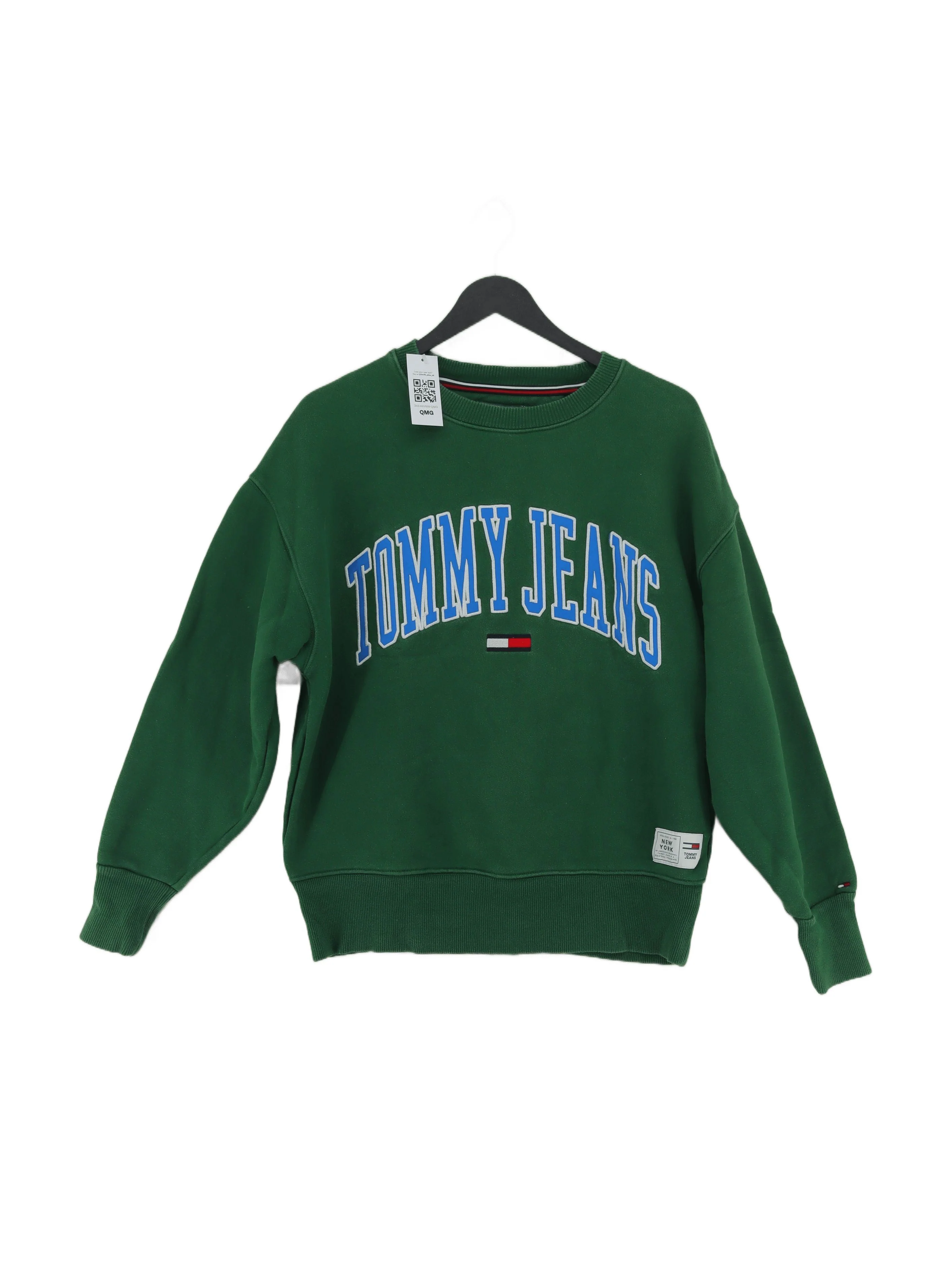 Tommy Jeans Men's Hoodie S Green Graphic 100% Cotton Pullover