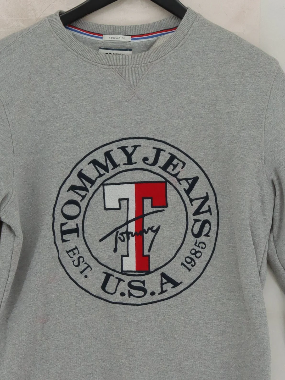 Tommy Jeans Men's Hoodie S Grey Graphic Cotton with Elastane Pullover - Image 3