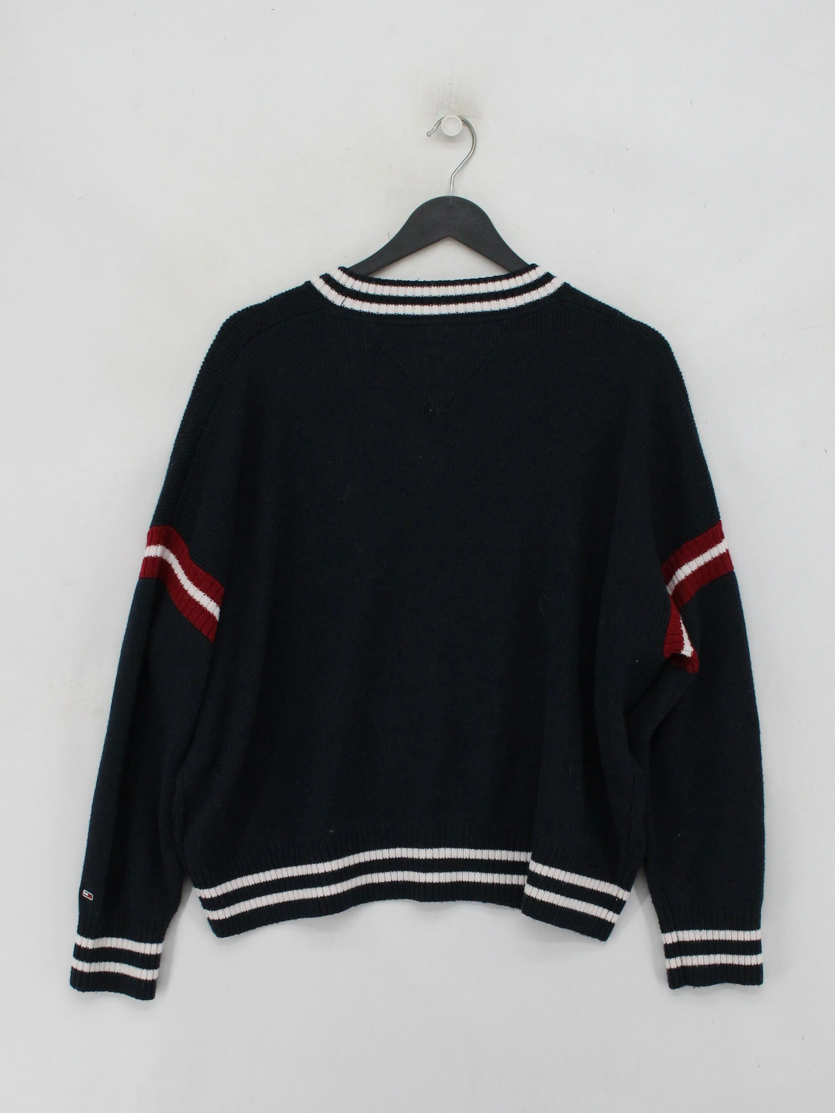 Tommy Jeans Men's Jumper L Blue Striped Acrylic with Polyester V-Neck Pullover - Image 2