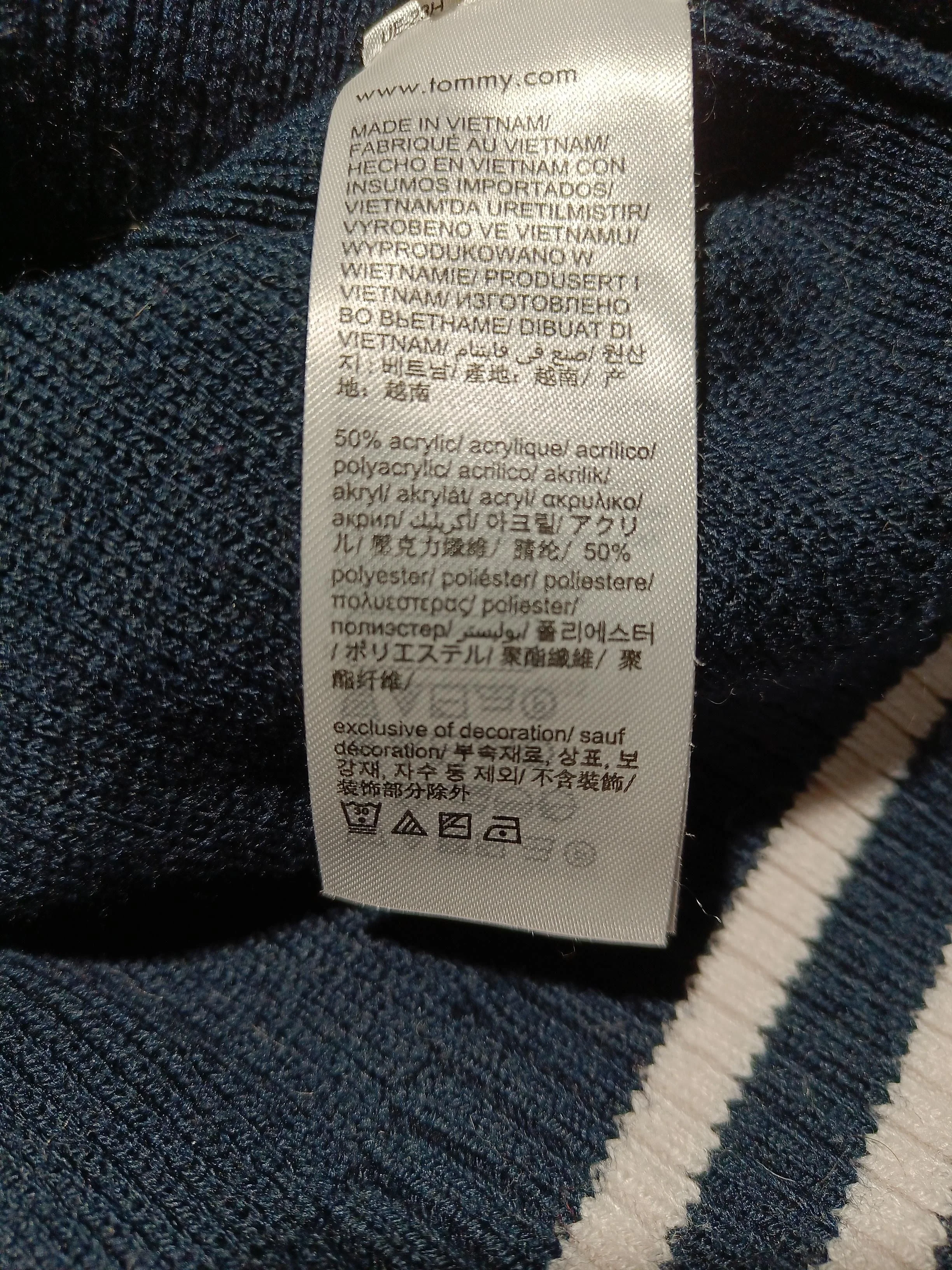 Tommy Jeans Men's Jumper L Blue Striped Acrylic with Polyester V-Neck Pullover - Image 6